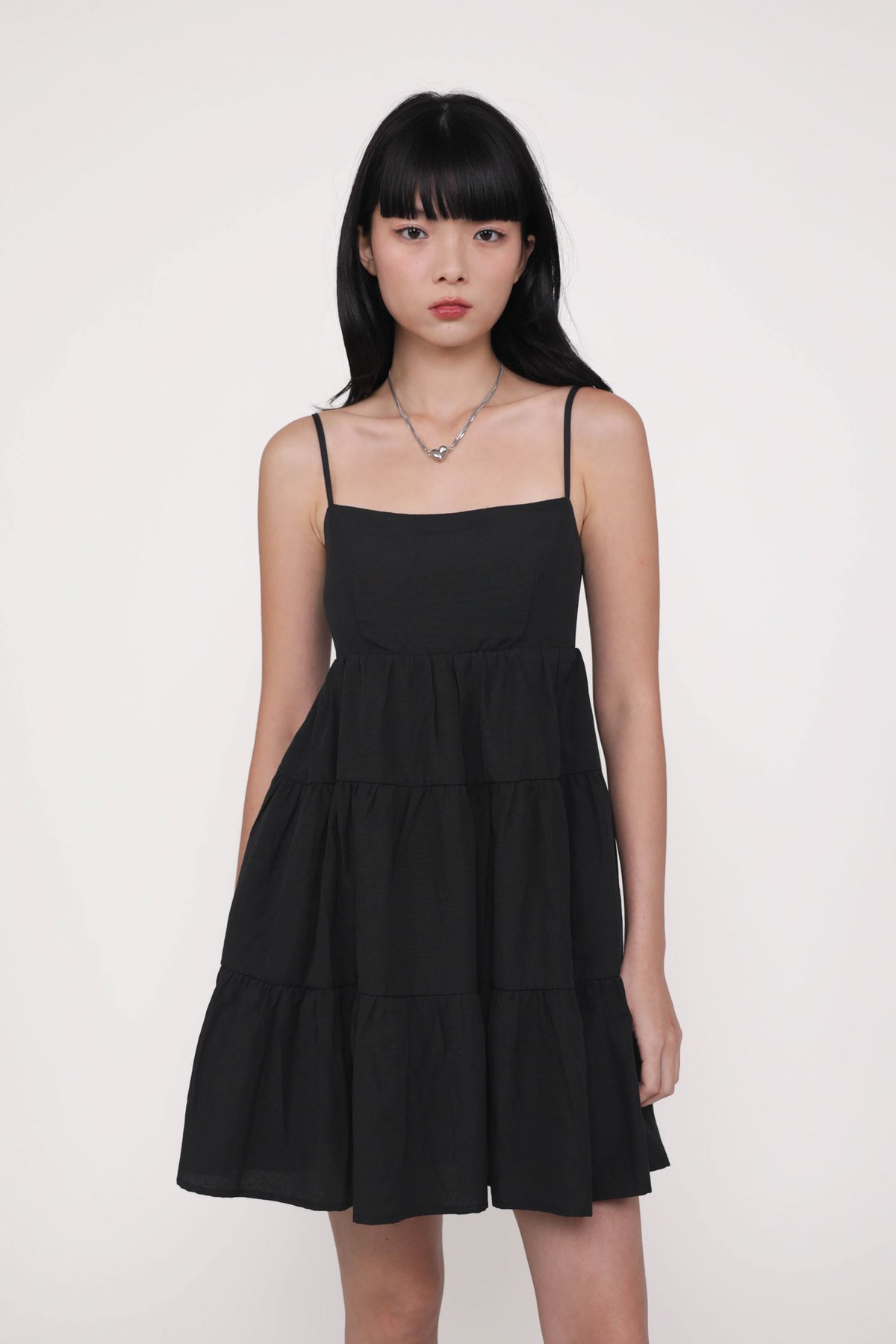 Roxana Babydoll Tiered Padded Dress (Black)