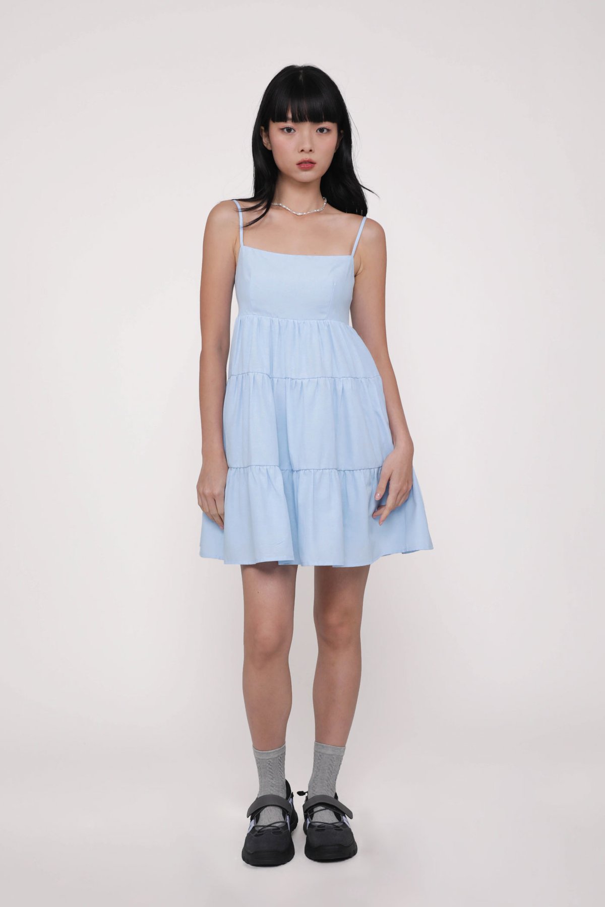 Roxana Babydoll Tiered Padded Dress (Blue)