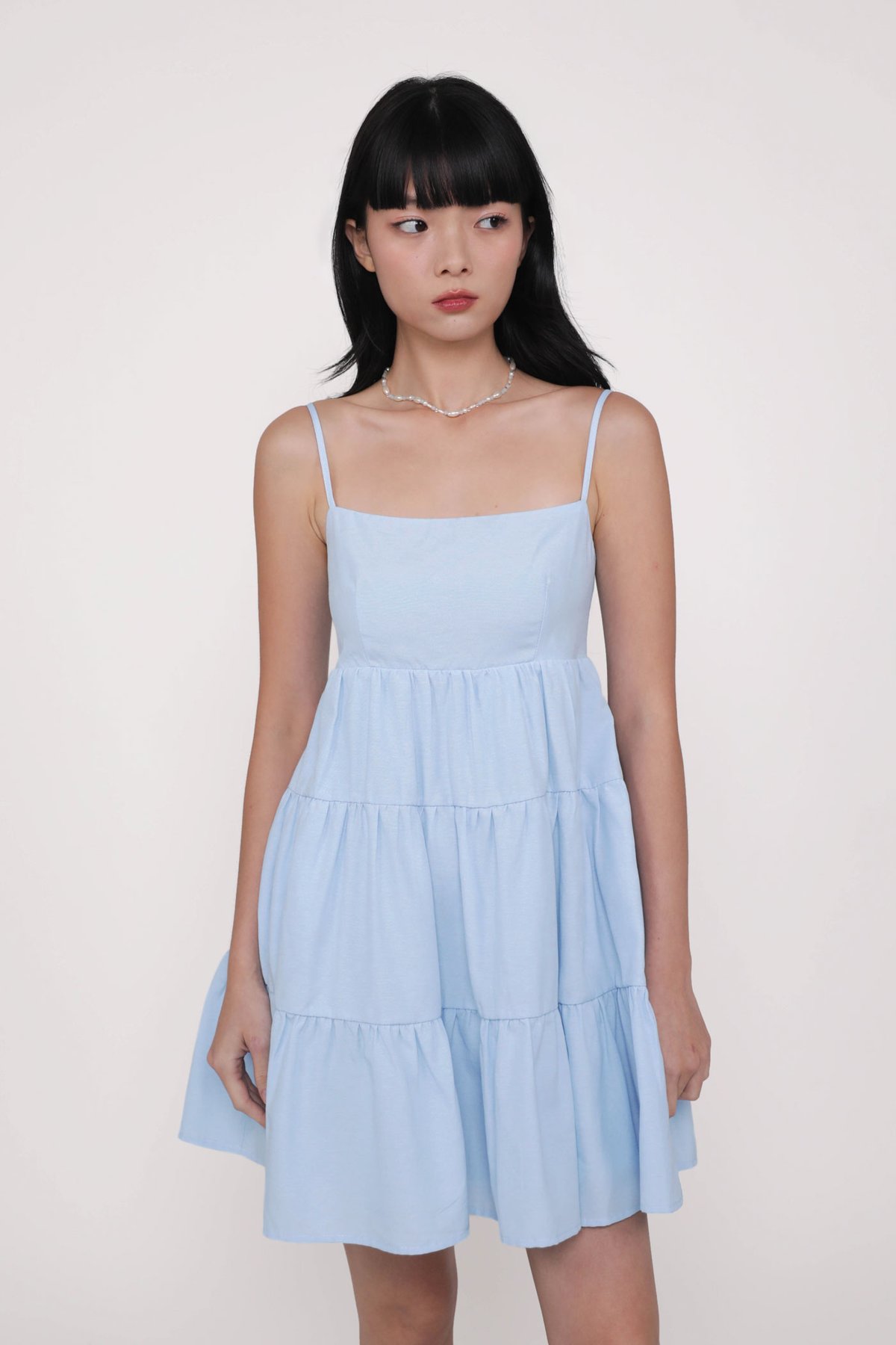 Roxana Babydoll Tiered Padded Dress (Blue)