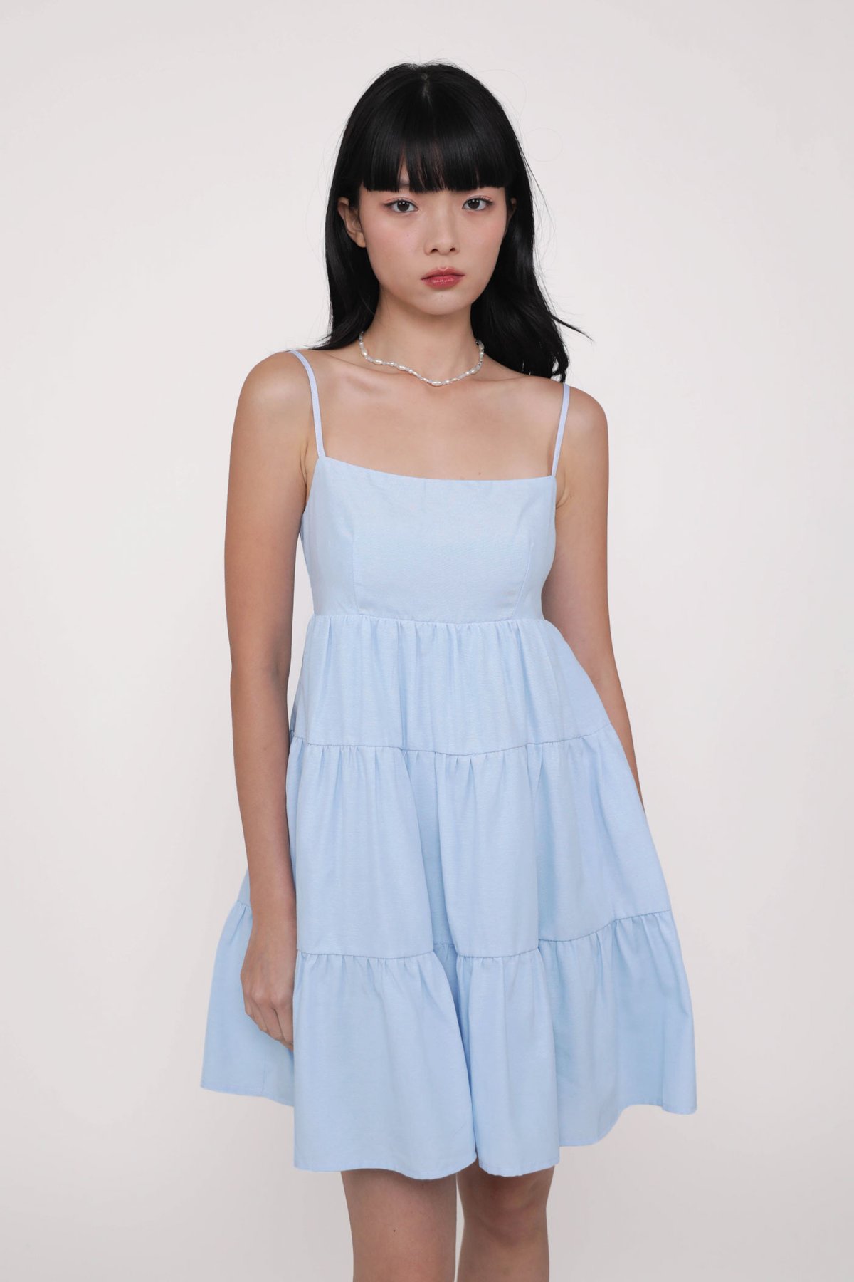 Roxana Babydoll Tiered Padded Dress (Blue)