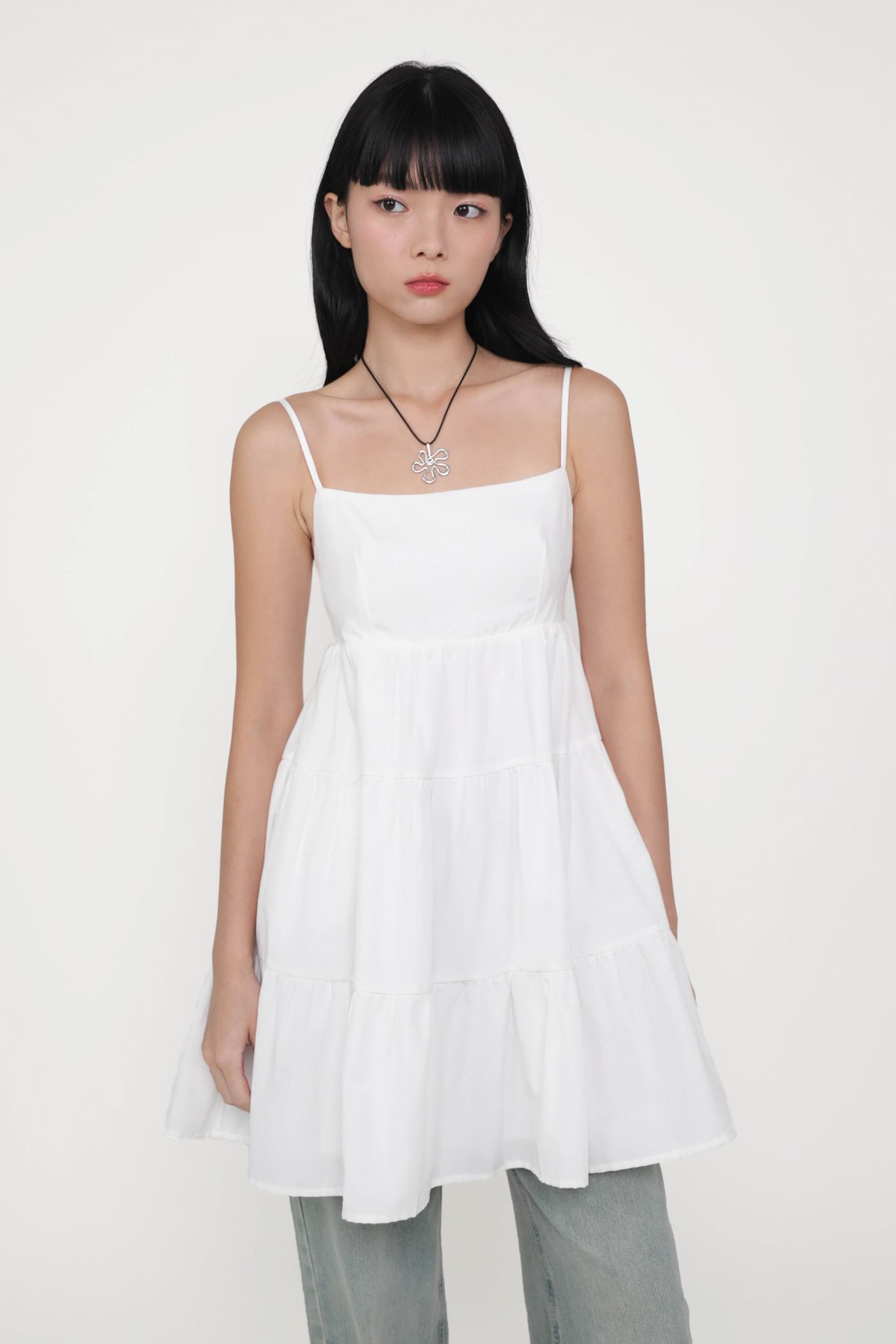 Roxana Babydoll Tiered Padded Dress (White)