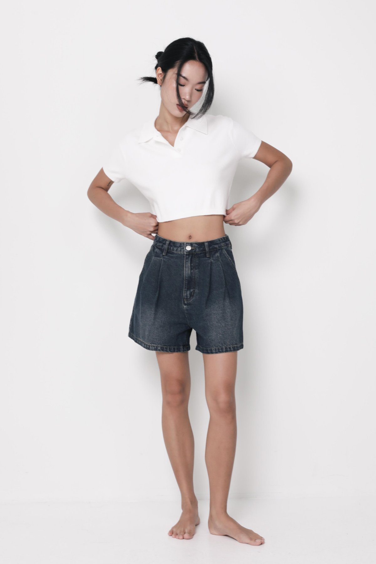 Margaret Pleated Denim Shorts (Dark Vintage Wash)