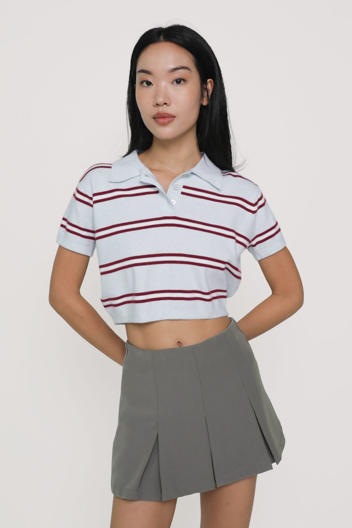 Archie Knit Polo Tee (Baby Blue Stripes)