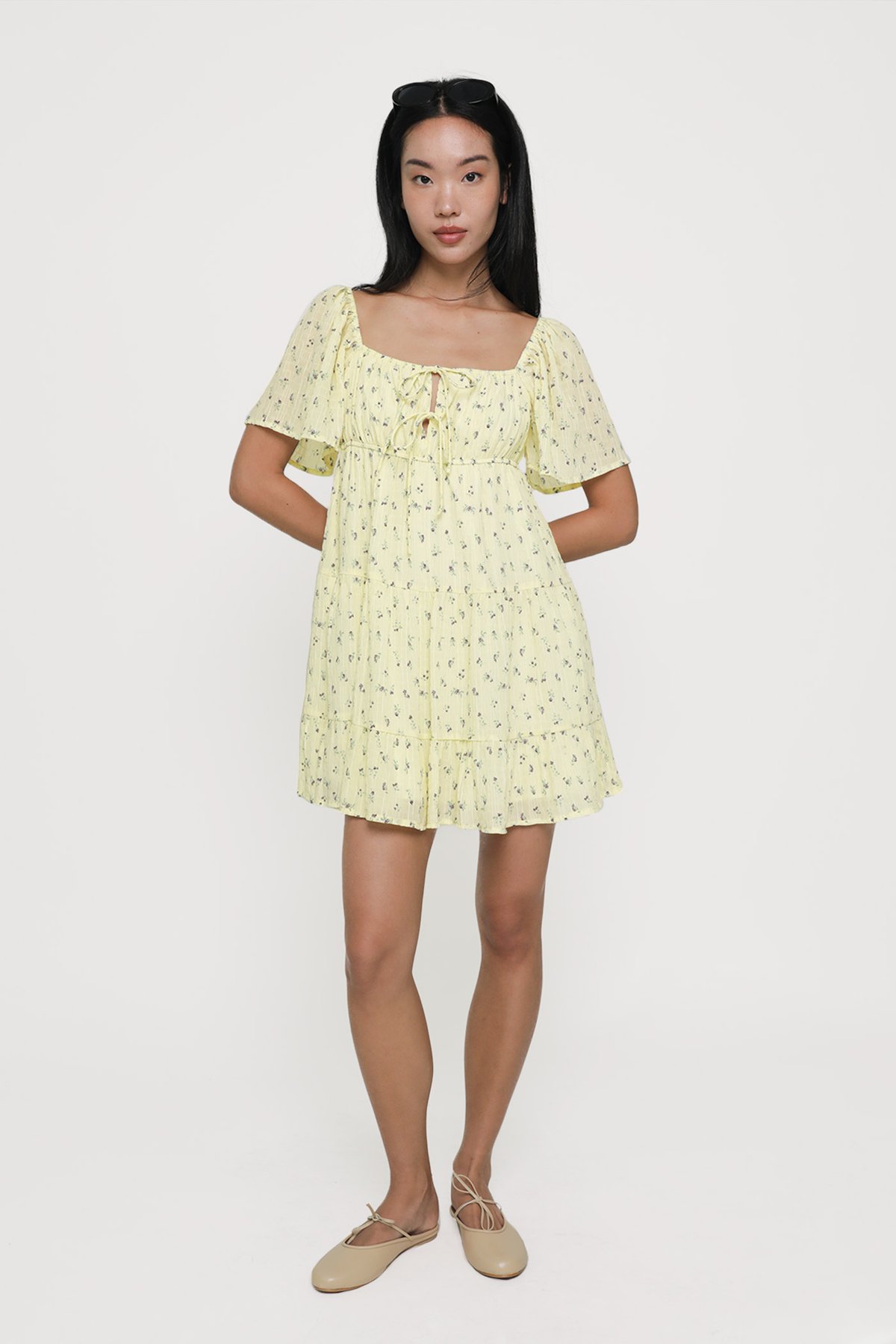 Loreine Flare Sleeve Dress (Yellow Florals)