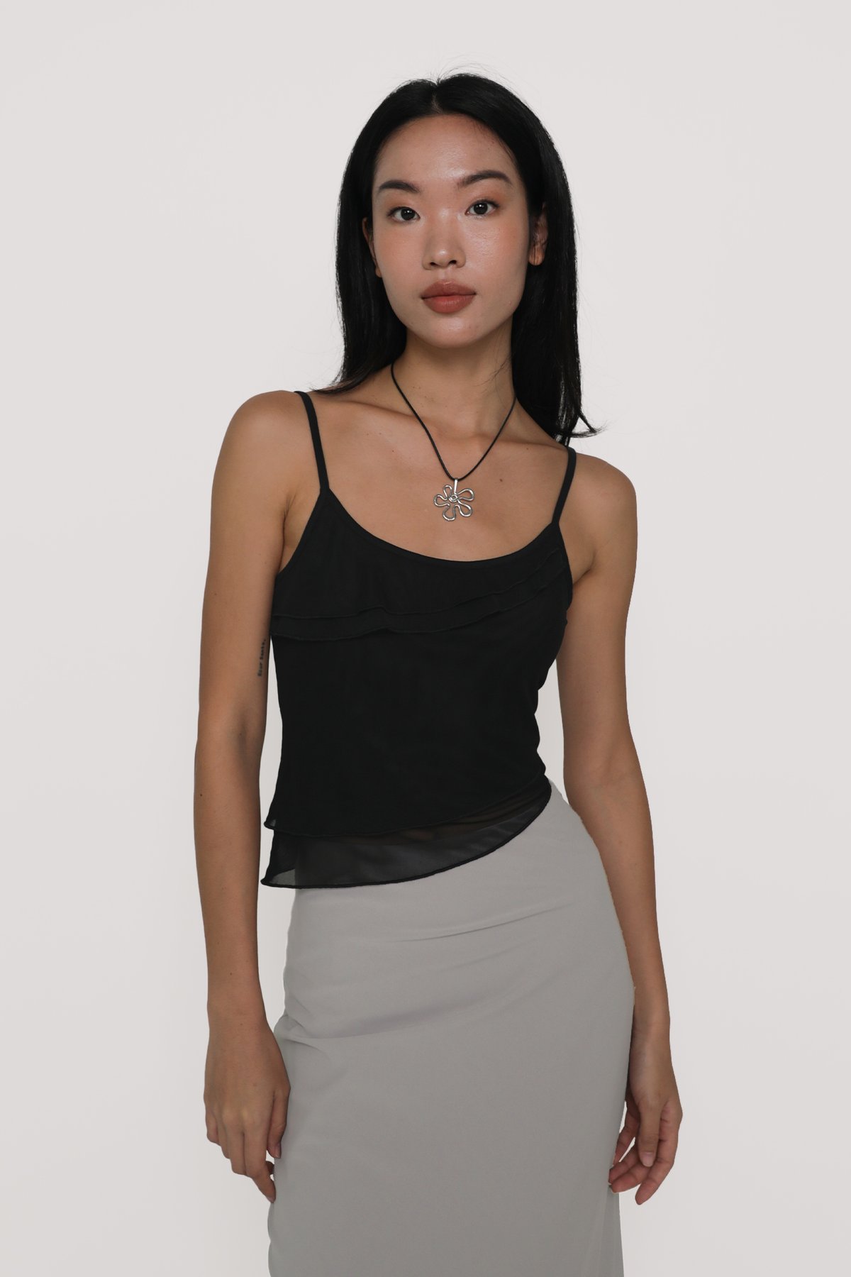 Aubrey Mesh Ruffles Top (Black)