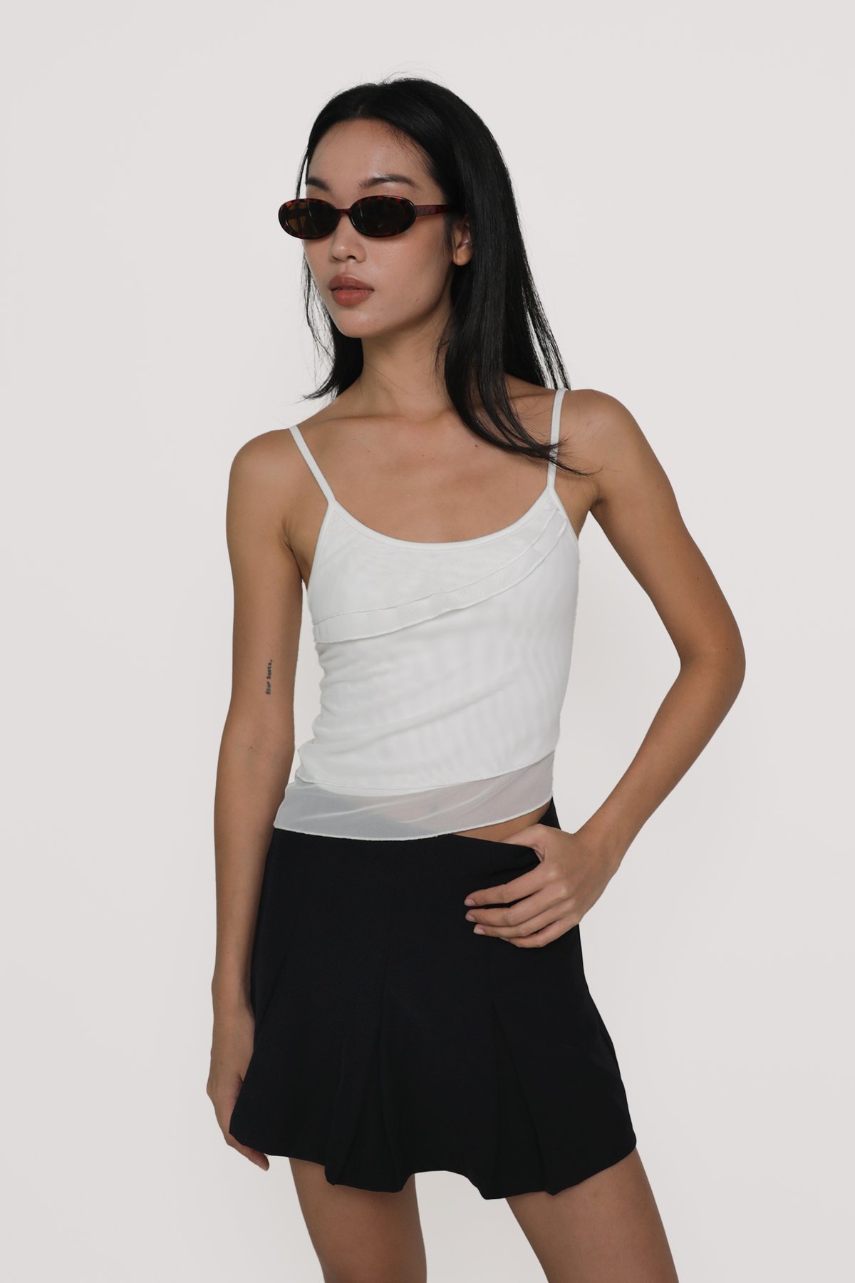 Aubrey Mesh Ruffles Top (White)