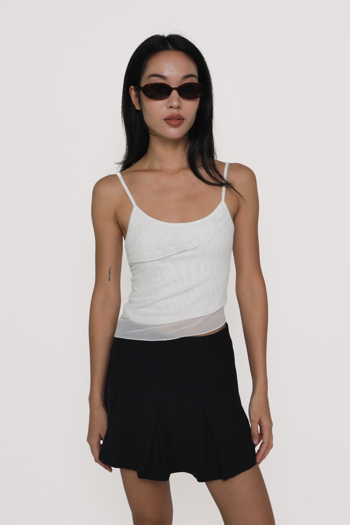 Aubrey Mesh Ruffles Top (White)