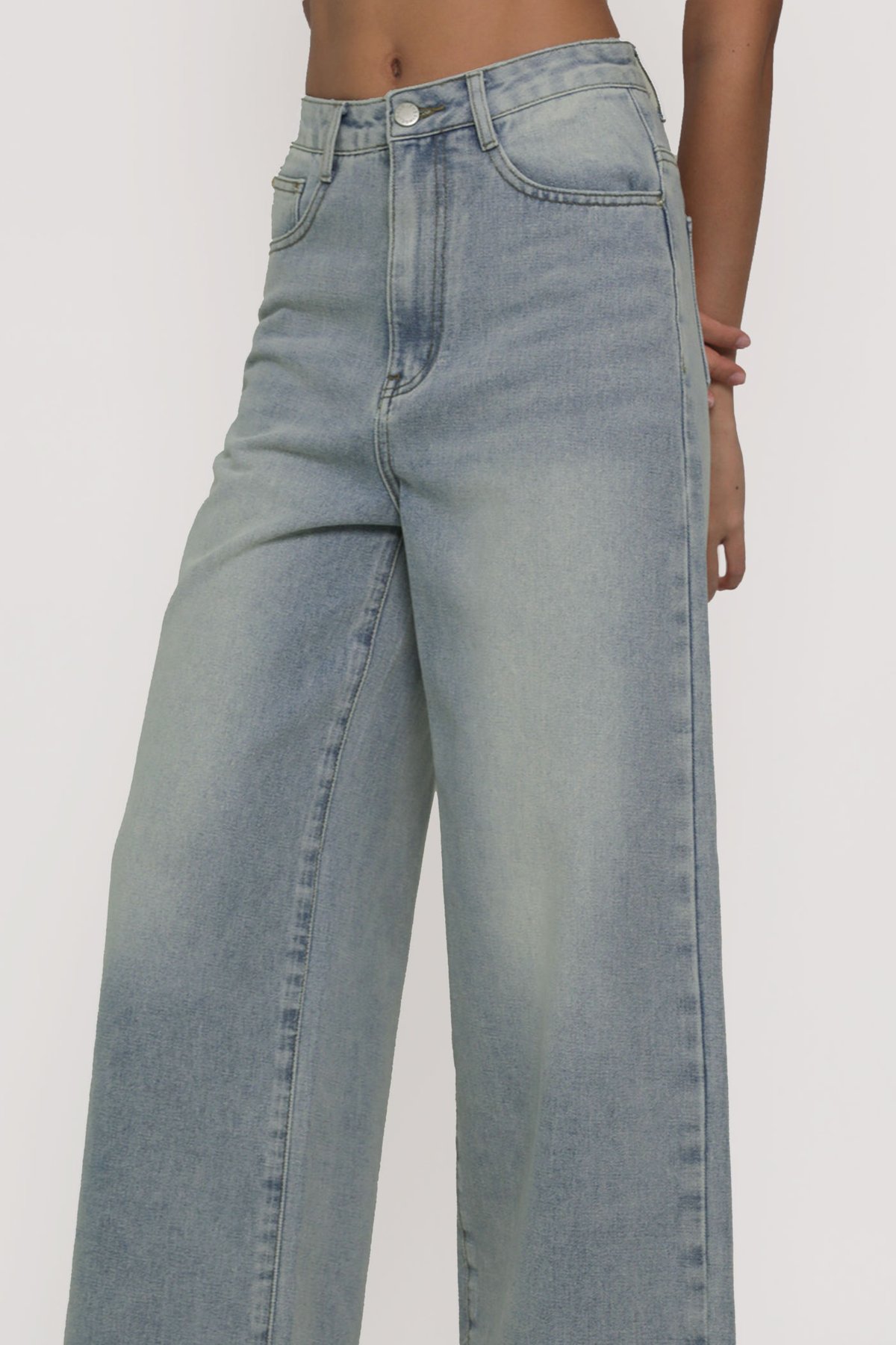 Petite Benjamin Wide Leg Denim Jeans (Light Wash)