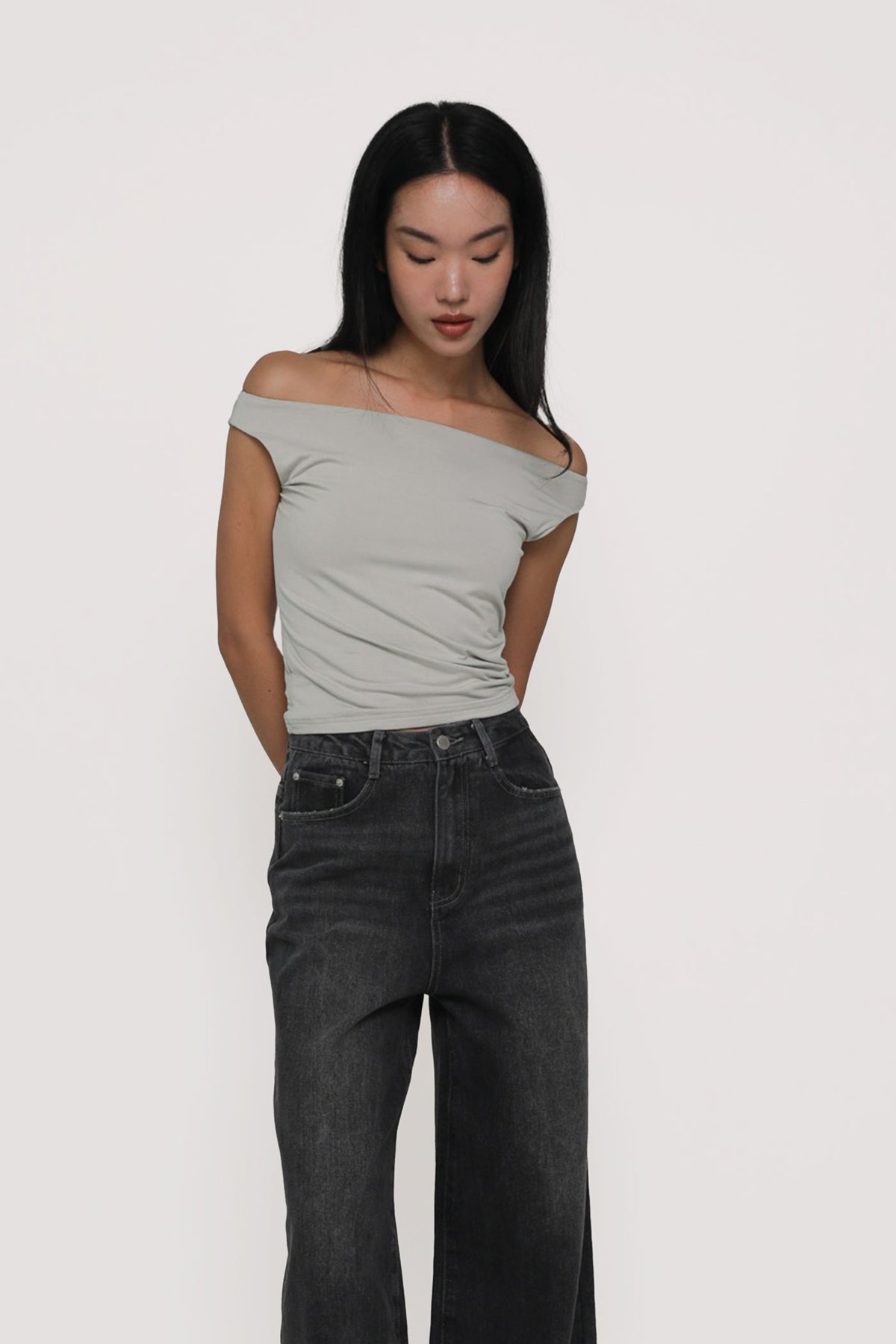 Petite Benjamin Wide Leg Denim Jeans (Stone Grey)