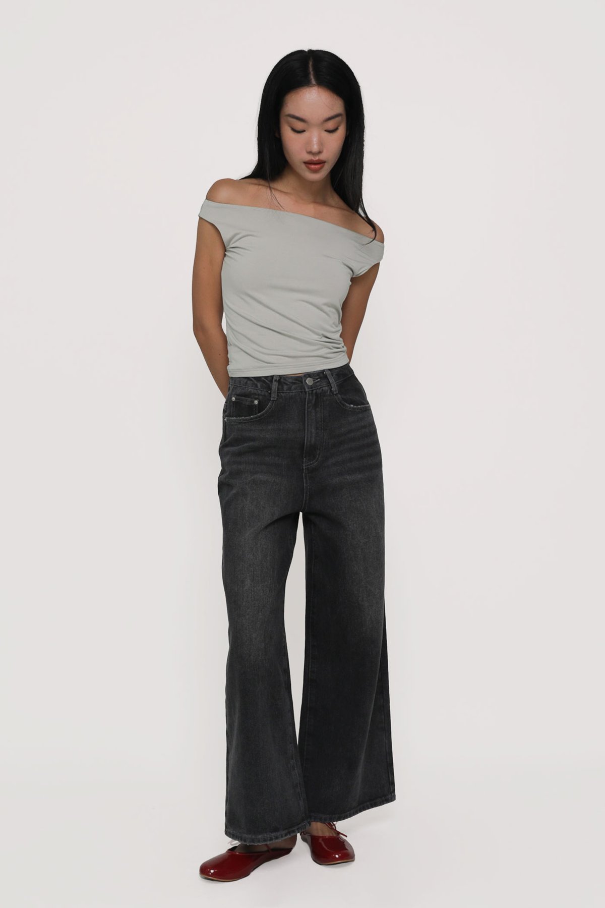 Regular Benjamin Wide Leg Denim Jeans (Stone Grey)