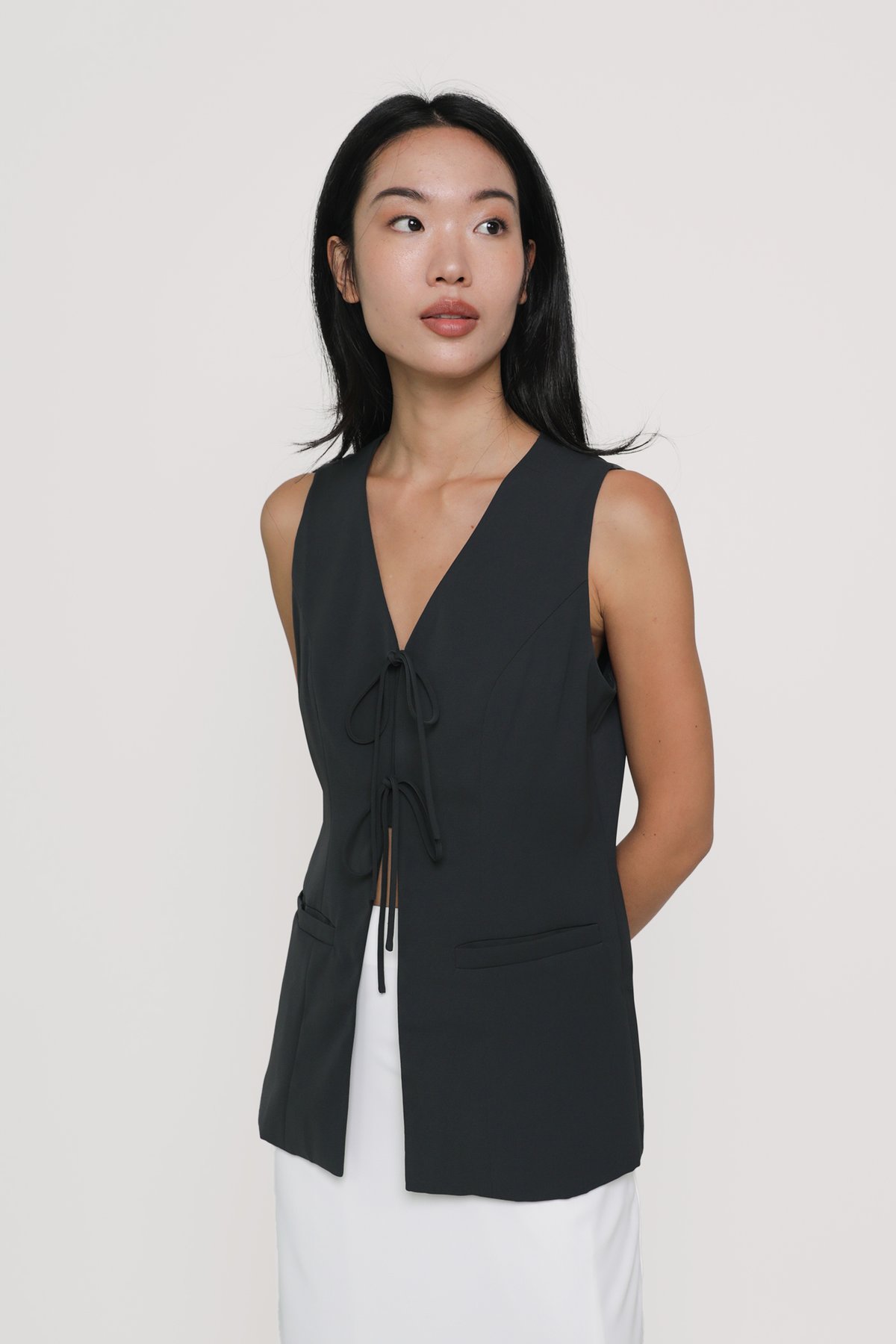 Cera Tie Front Longline Vest Top (Graphite)