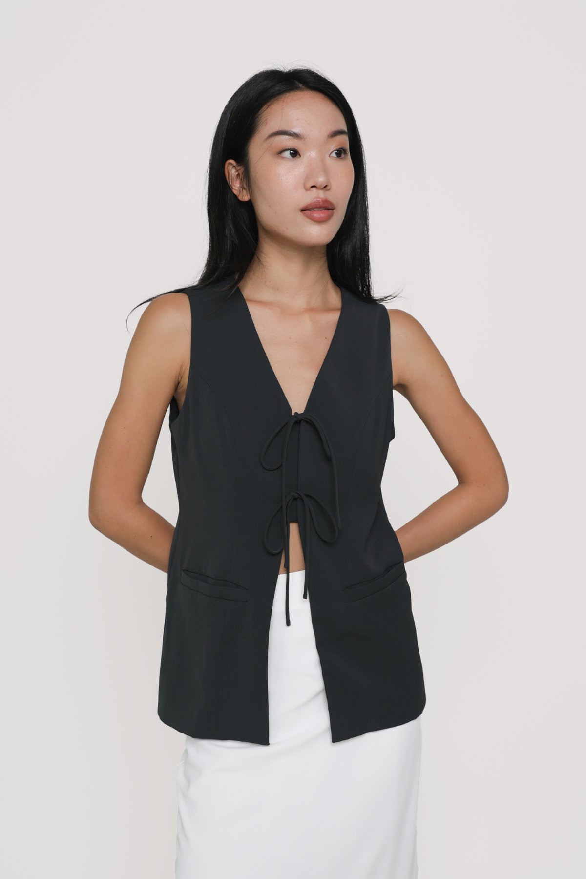 Cera Tie Front Longline Vest Top (Graphite)