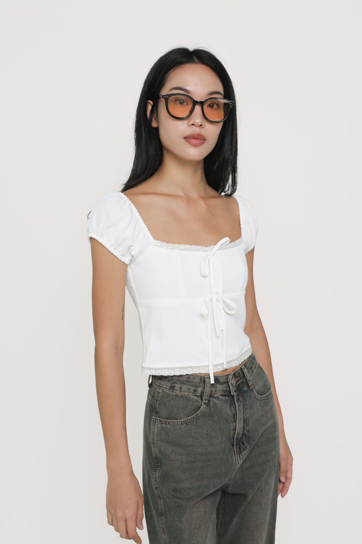 Daniella Bustier Puff Sleeve Top (White)