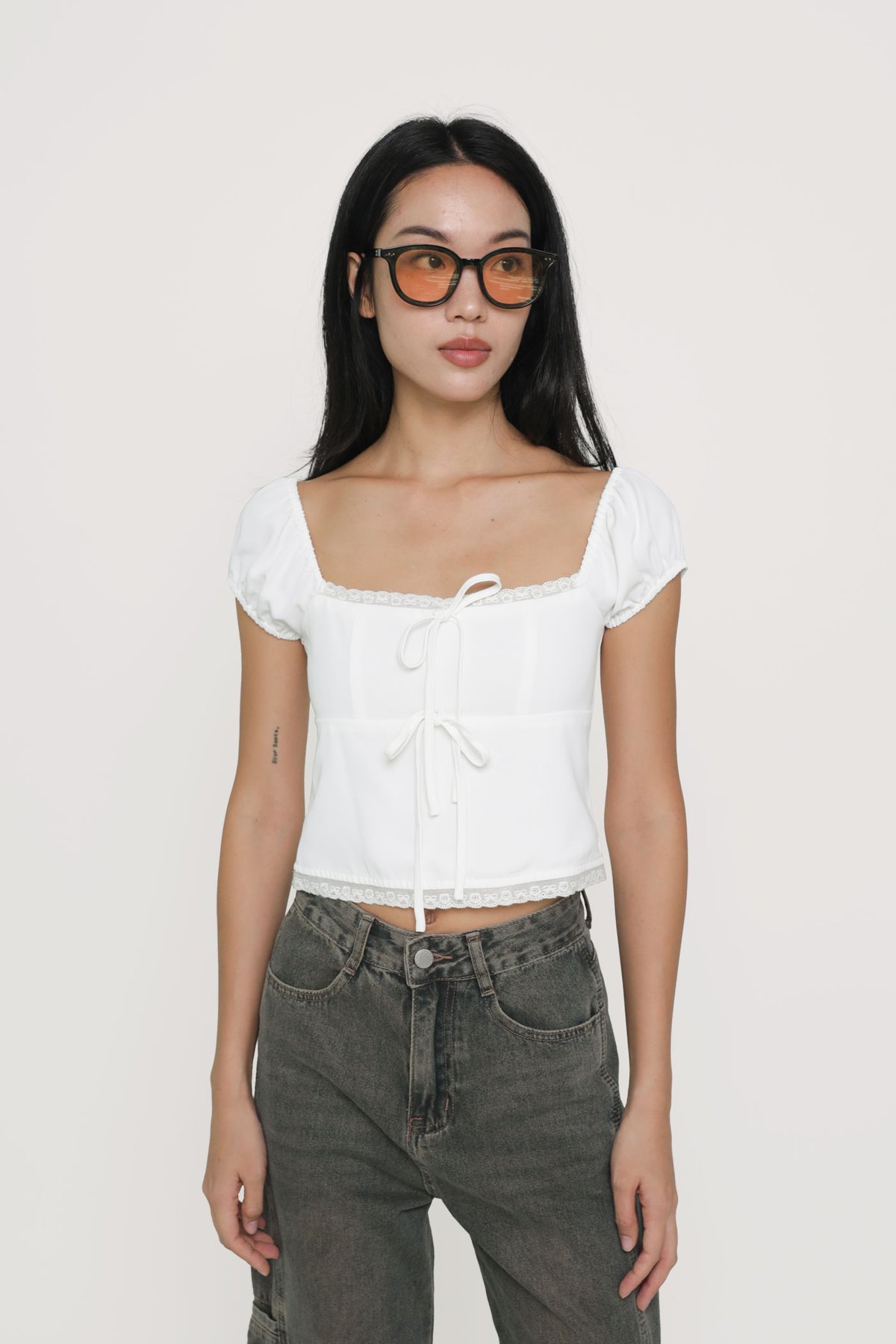 Daniella Bustier Puff Sleeve Top (White)