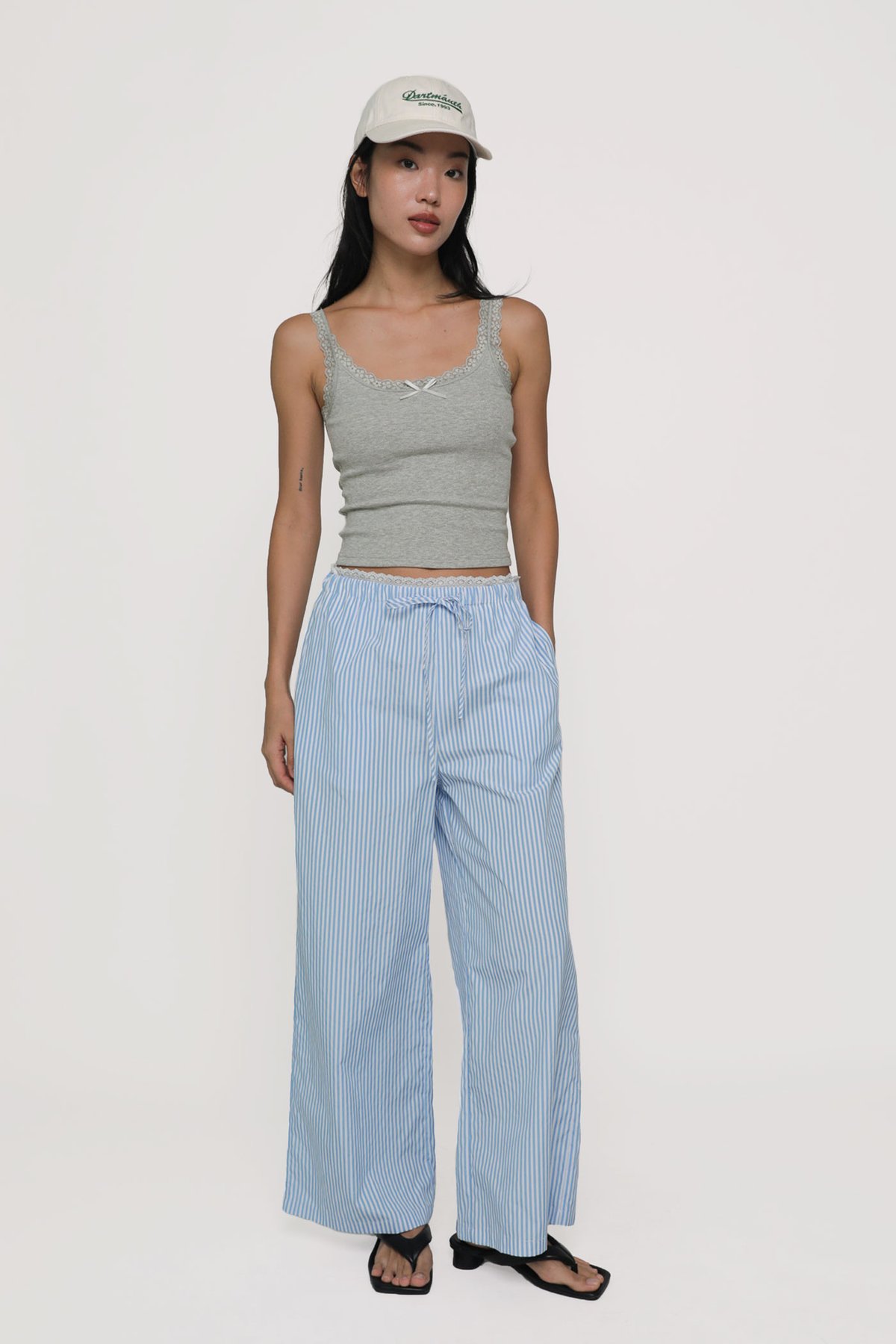 Dayner Lace Trim Drawstring Pants (Blue Stripes)