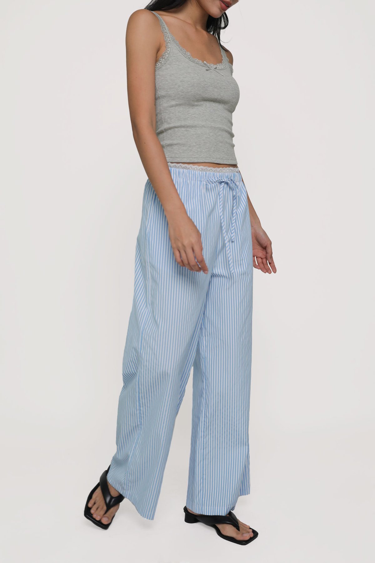 Dayner Lace Trim Drawstring Pants (Blue Stripes)