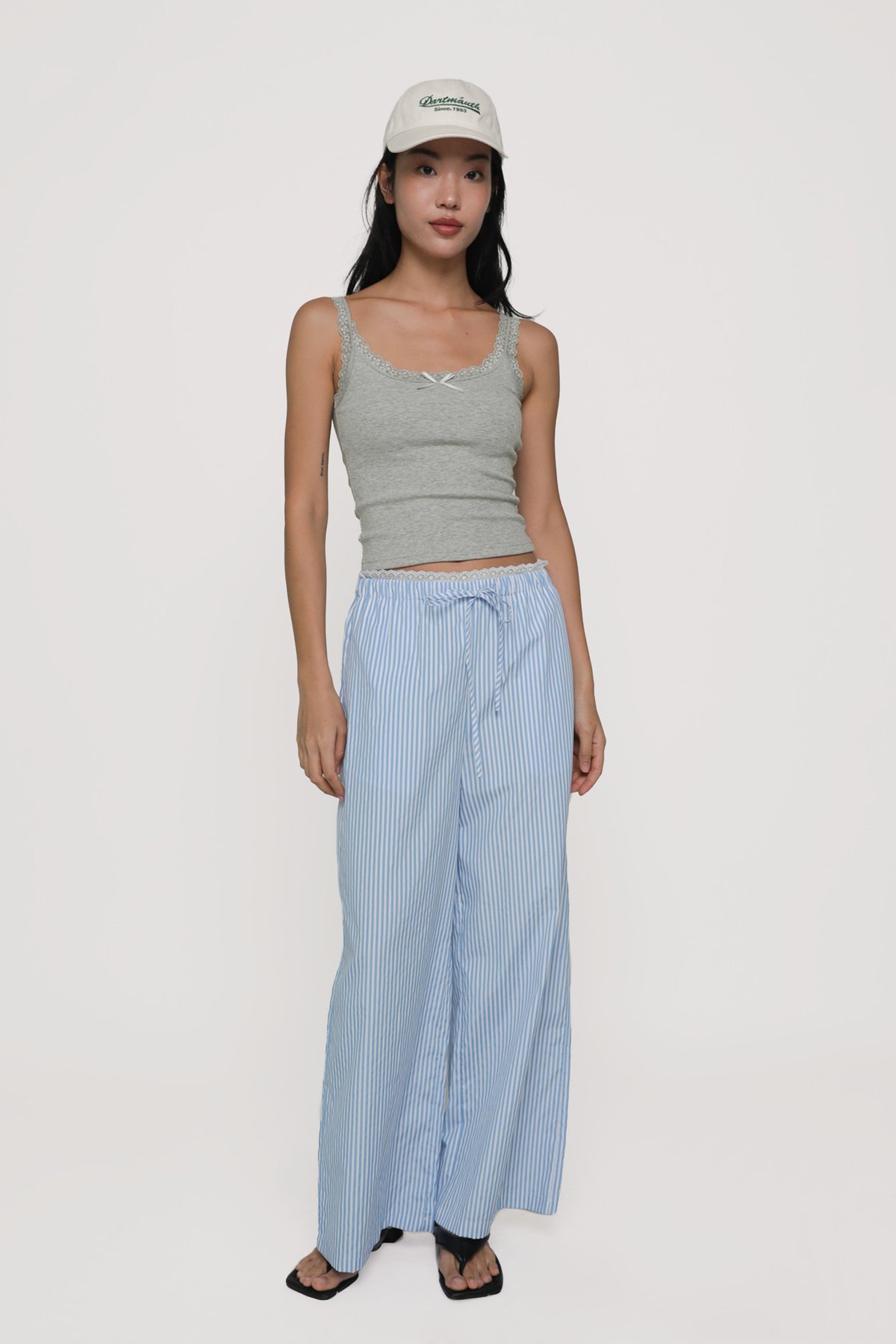 Dayner Lace Trim Drawstring Pants (Blue Stripes)