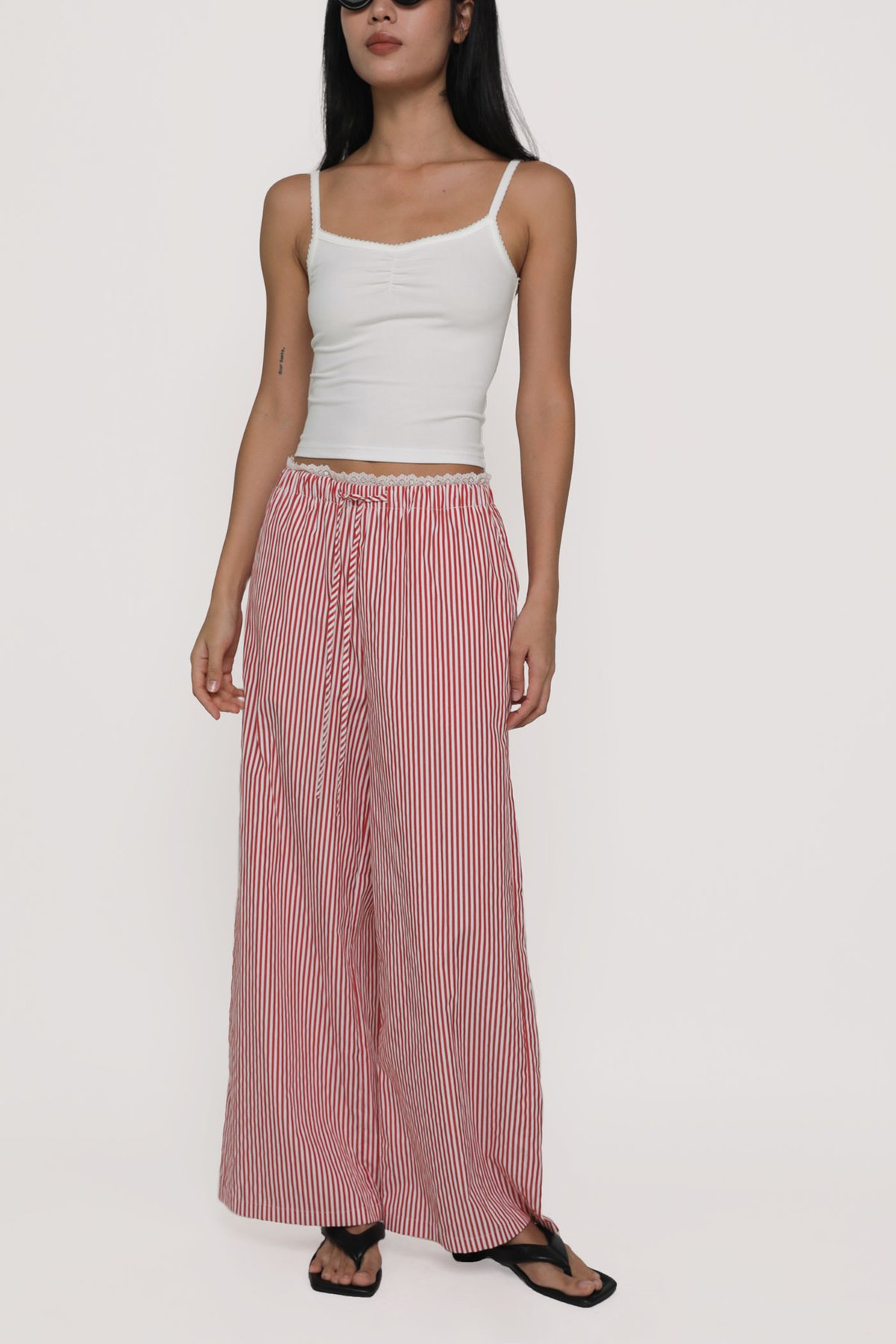 Dayner Lace Trim Drawstring Pants (Red Stripes)