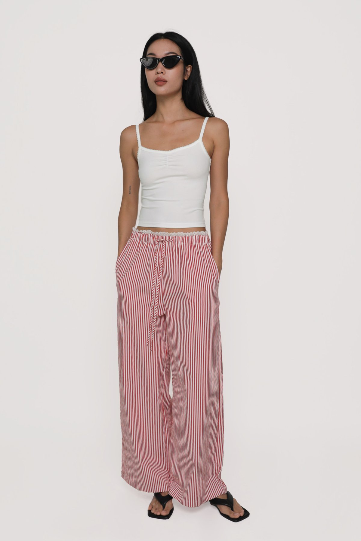 Dayner Lace Trim Drawstring Pants (Red Stripes)