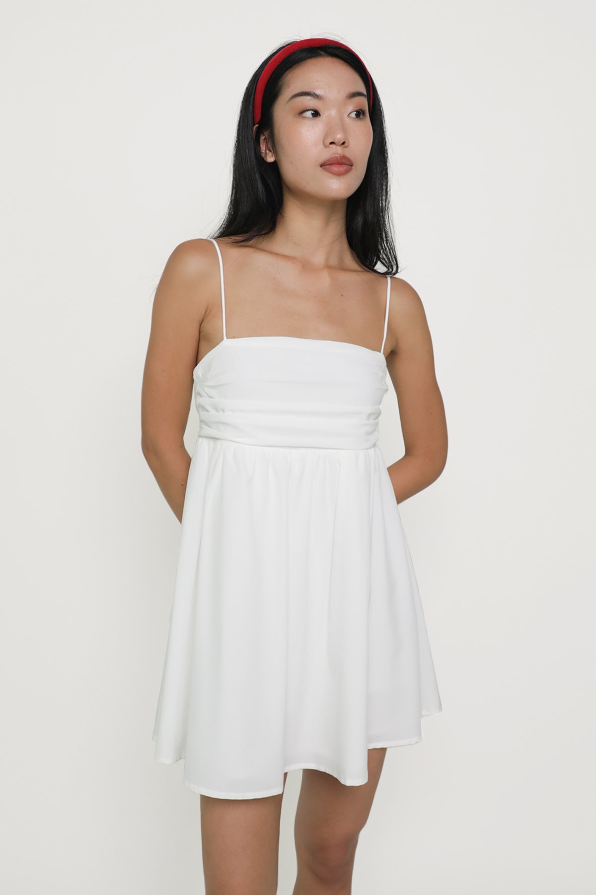 Delphine Ruched Babydoll Romper (White)