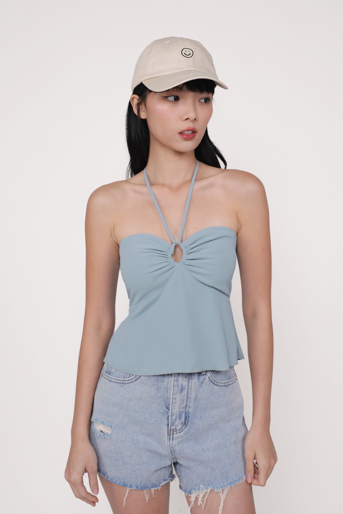 Dion Keyhole Halter Padded Top (Dusty Blue)