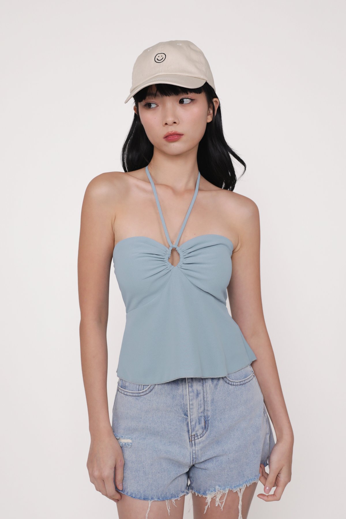 Dion Keyhole Halter Padded Top (Dusty Blue)