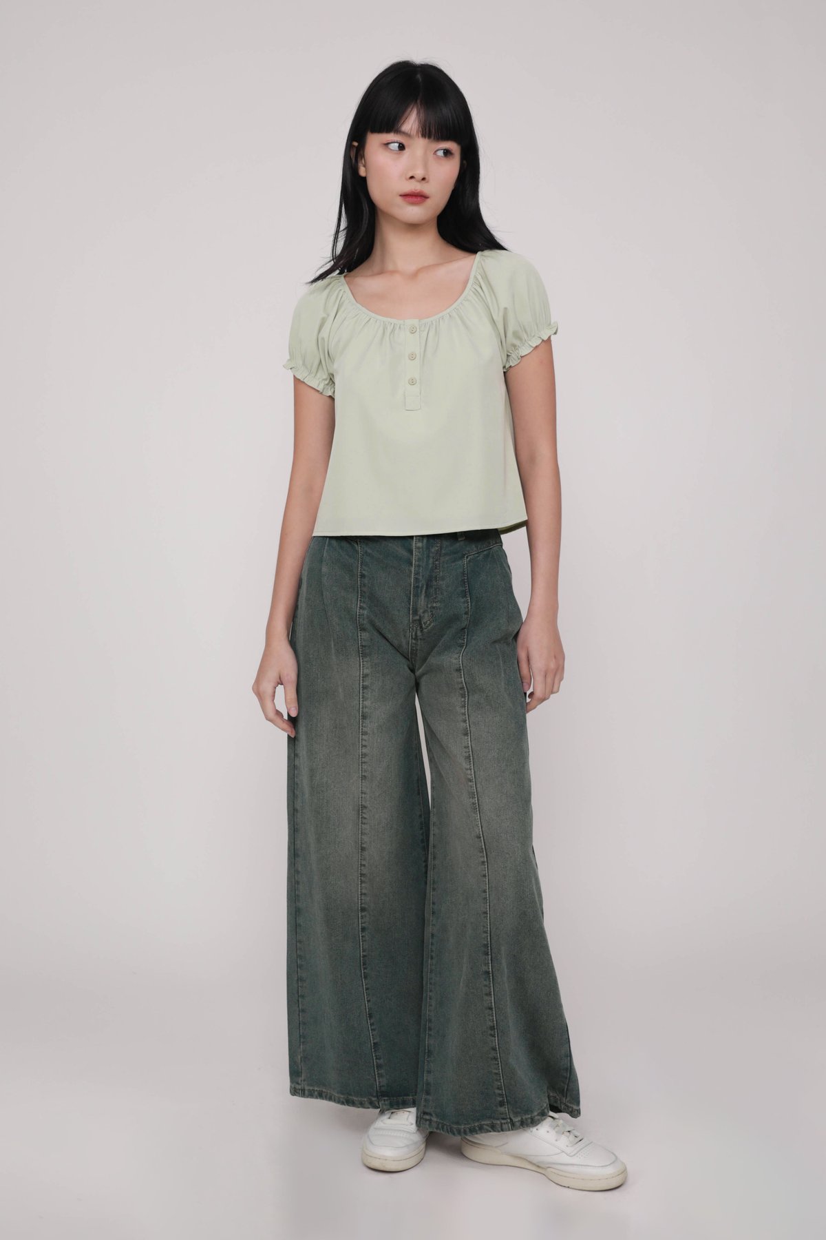 Edena Ruffles Top (Stone Green)