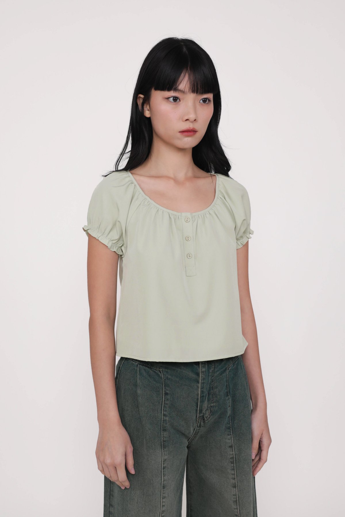 Edena Ruffles Top (Stone Green)