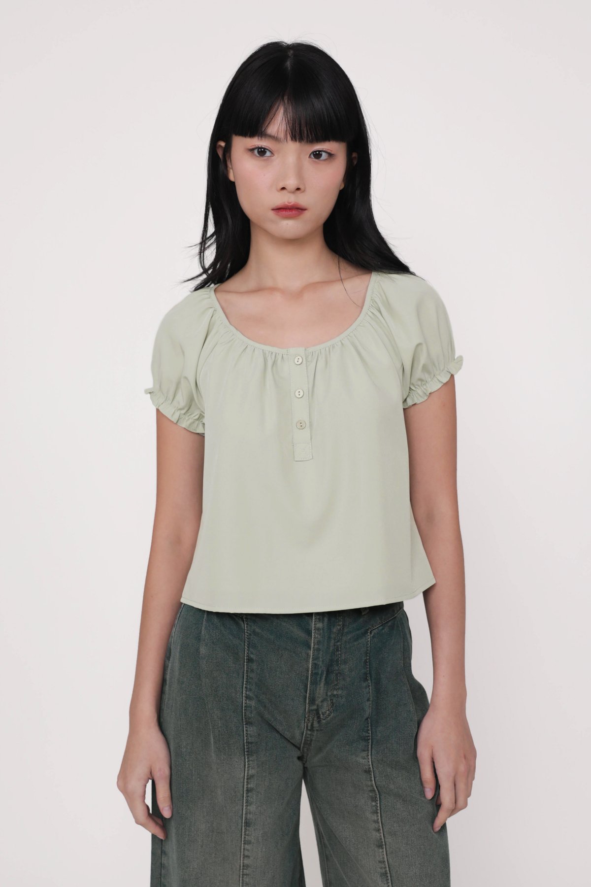 Edena Ruffles Top (Stone Green)