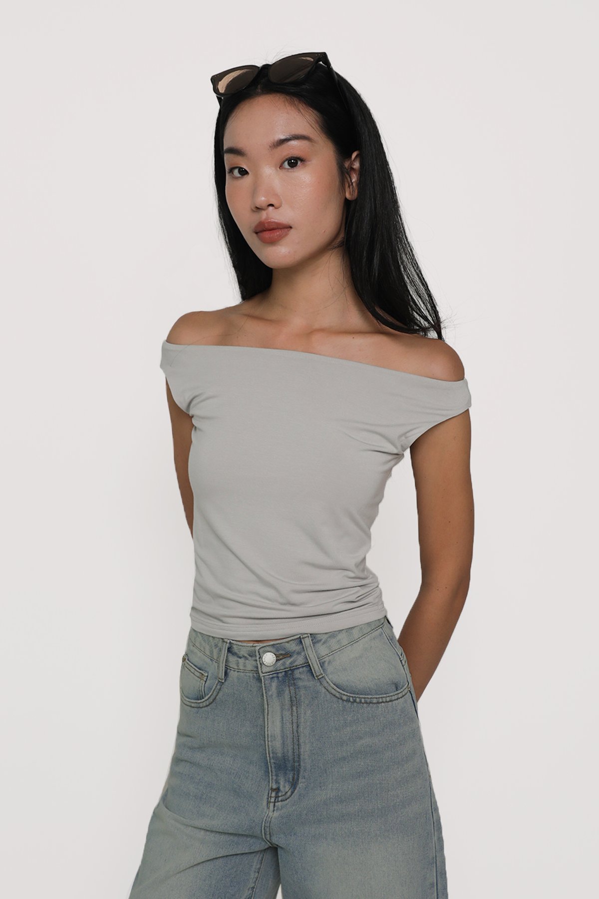 Merida Off Shoulder Top (Light Grey)