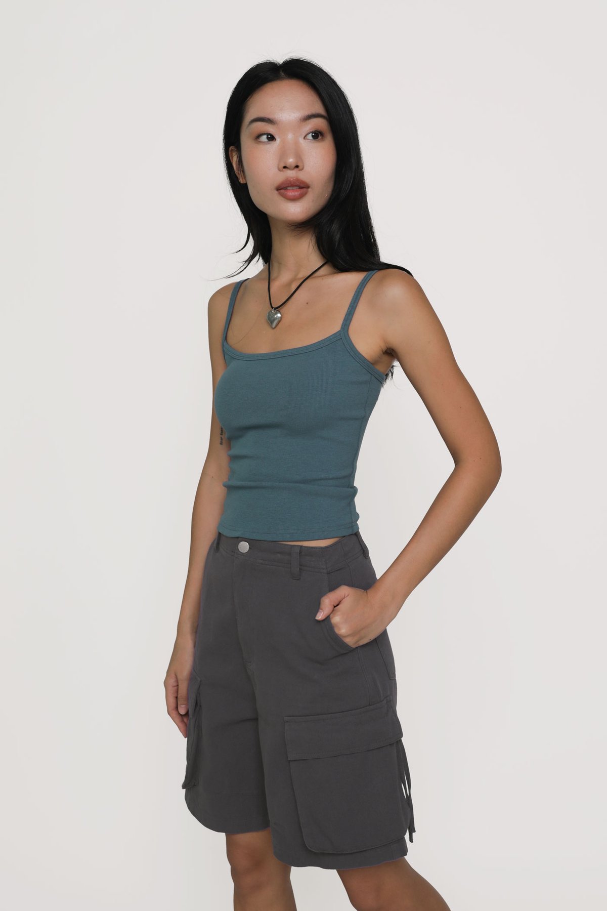 Nala Ribbed Basic Padded Top (Slate Blue)