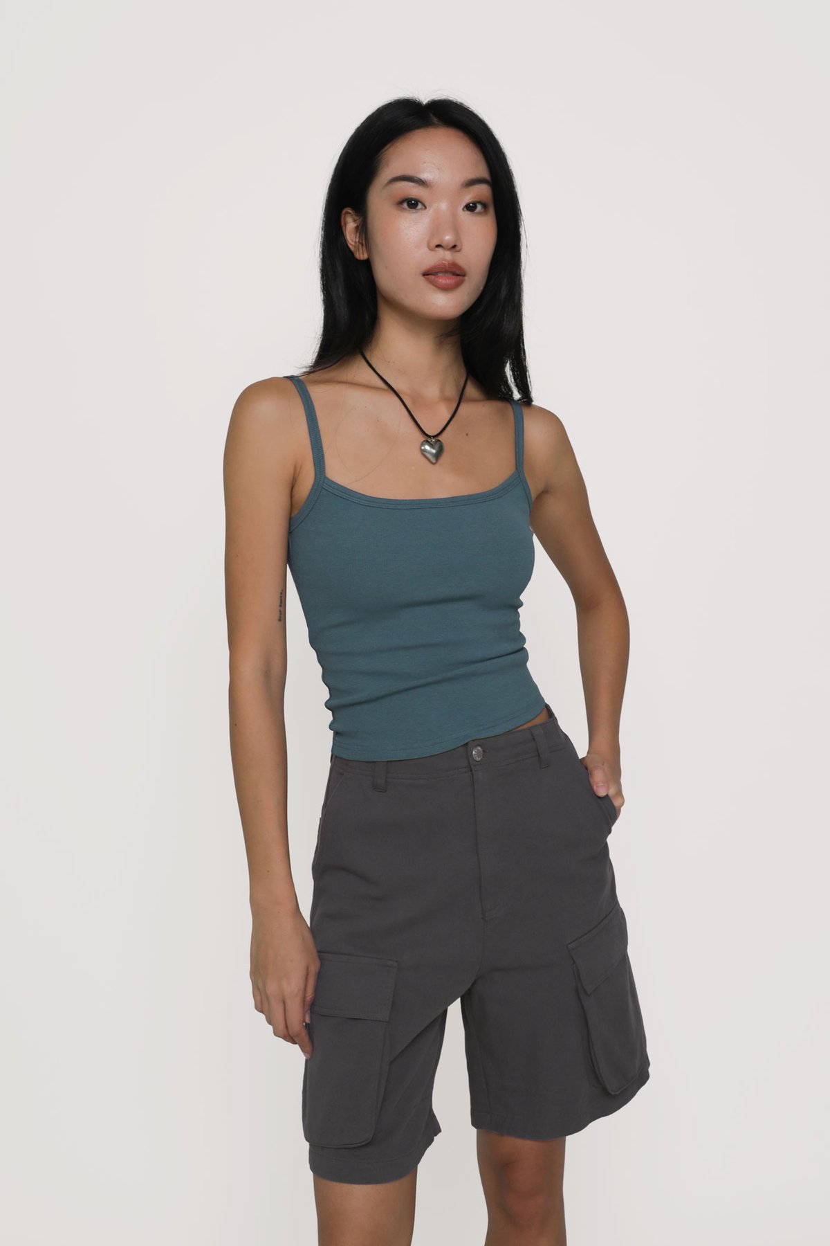 Nala Ribbed Basic Padded Top (Slate Blue)