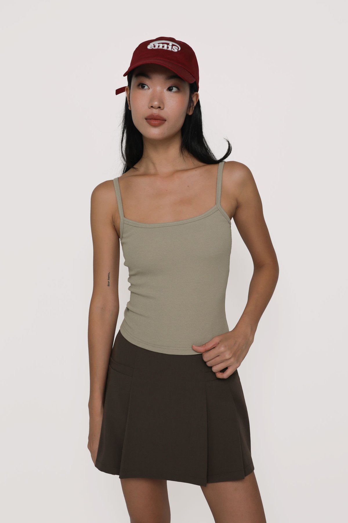 Nala Ribbed Basic Padded Top (Taupe)