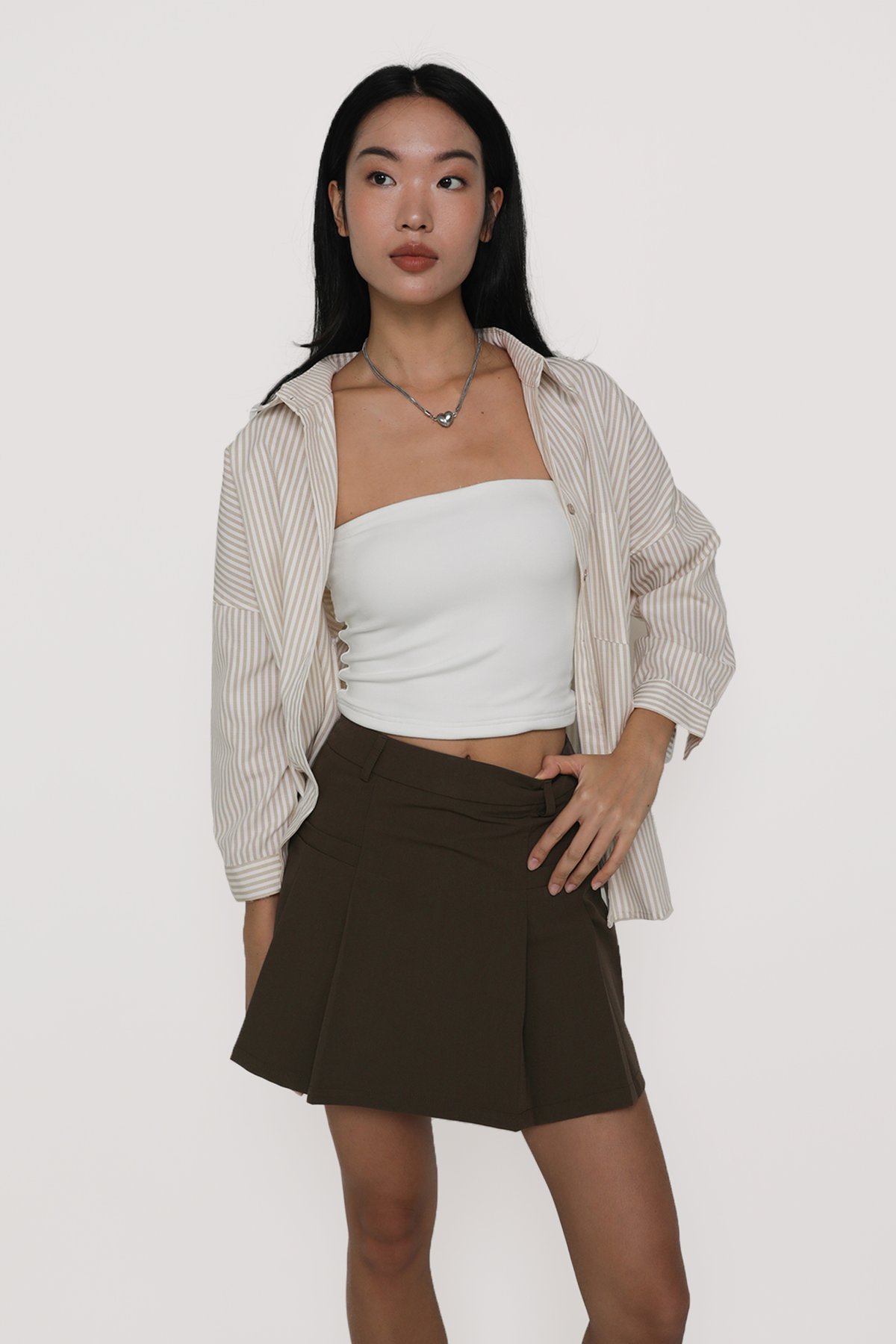 Sanford Boyfriend Shirt (Taupe Stripes)