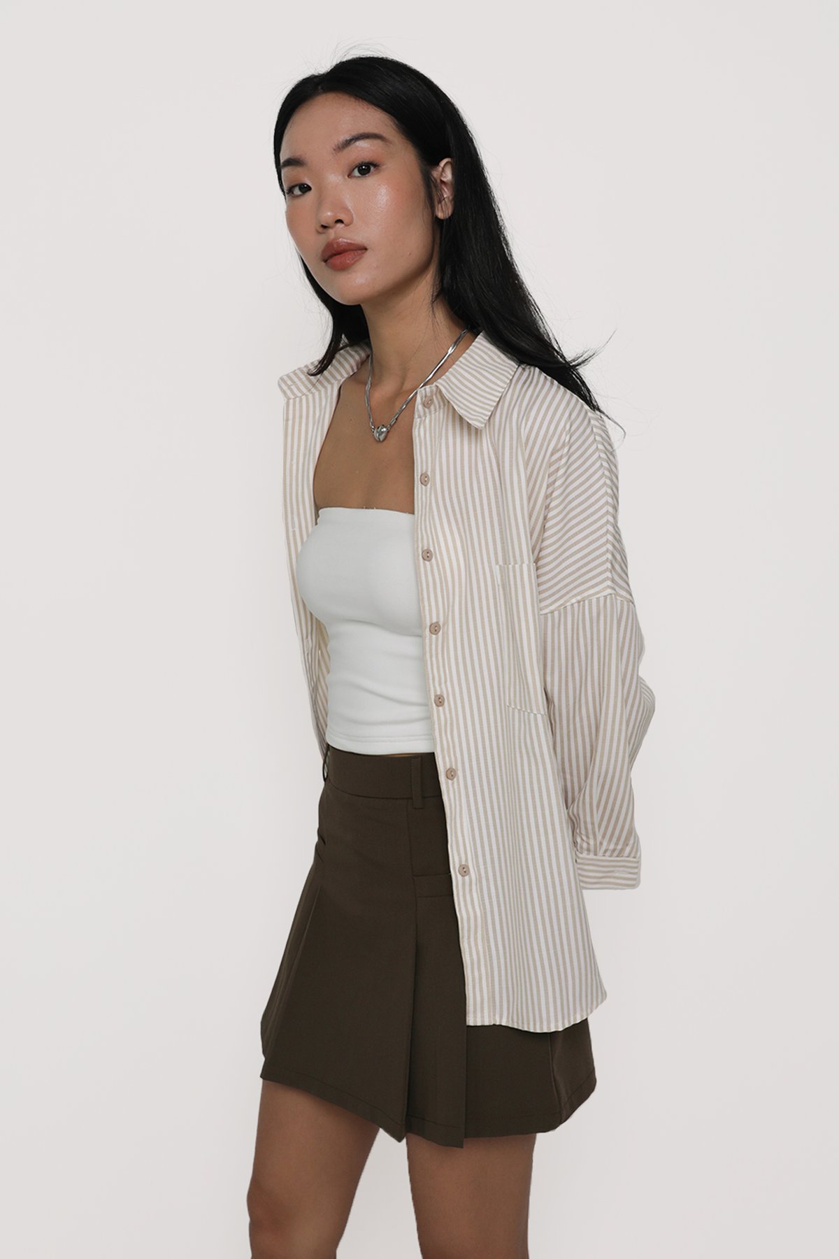 Sanford Boyfriend Shirt (Taupe Stripes)