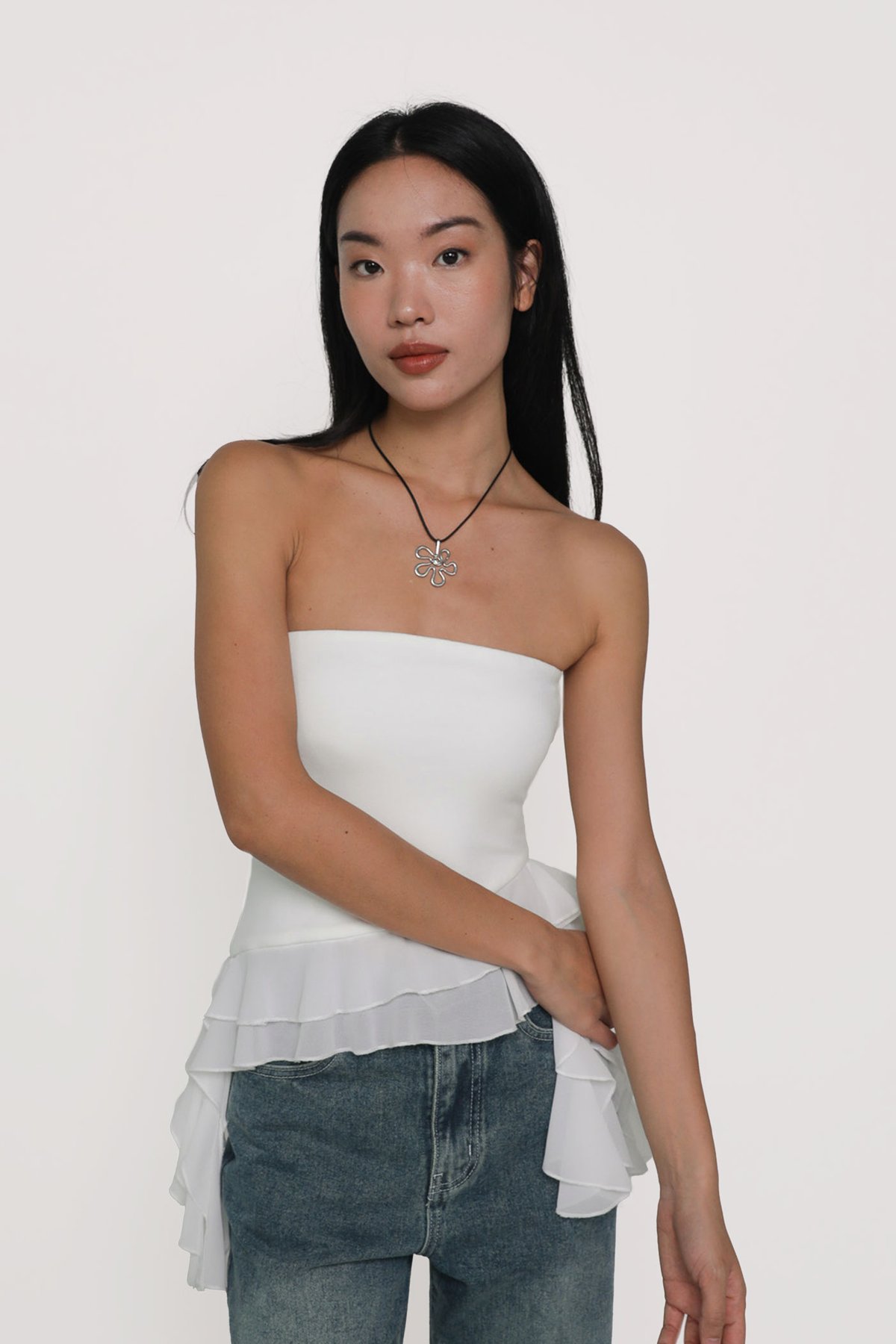 Stephanie Ruffles Tube Padded Top (White)