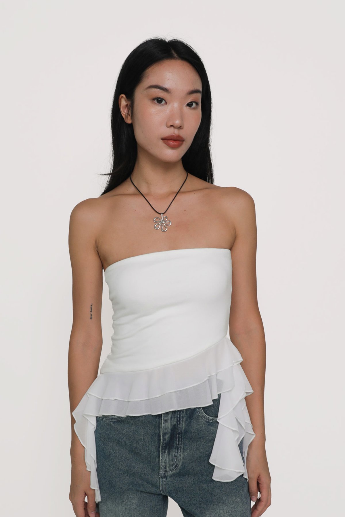 Stephanie Ruffles Tube Padded Top (White)