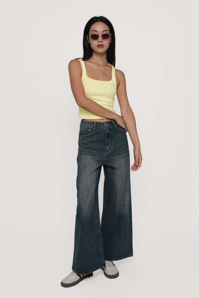 Petite Benjamin Wide Leg Denim Jeans (Dark Vintage Wash