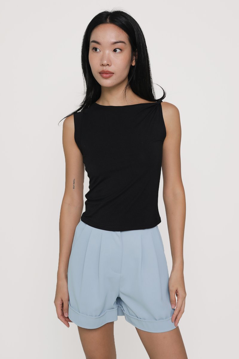 Blue tailored shorts on sale