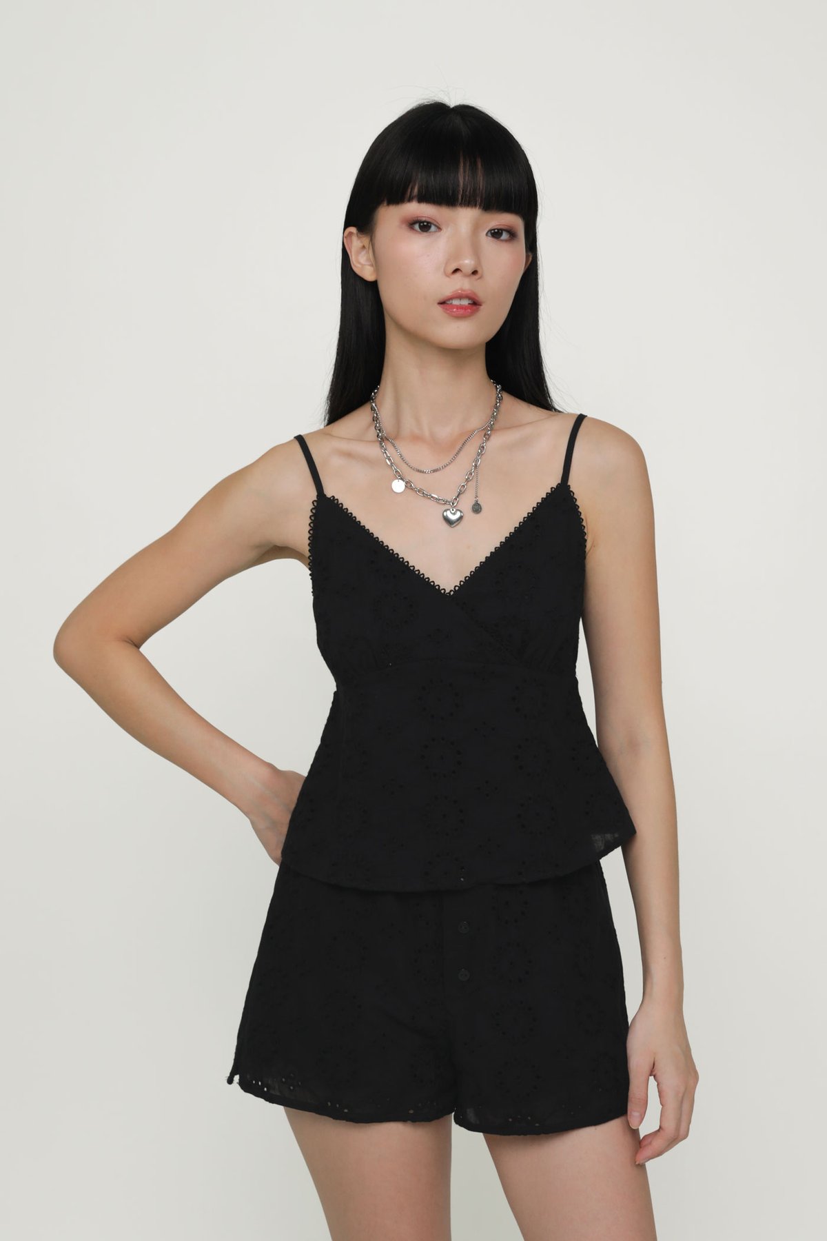 Allie Eyelet Spag Top (Black)