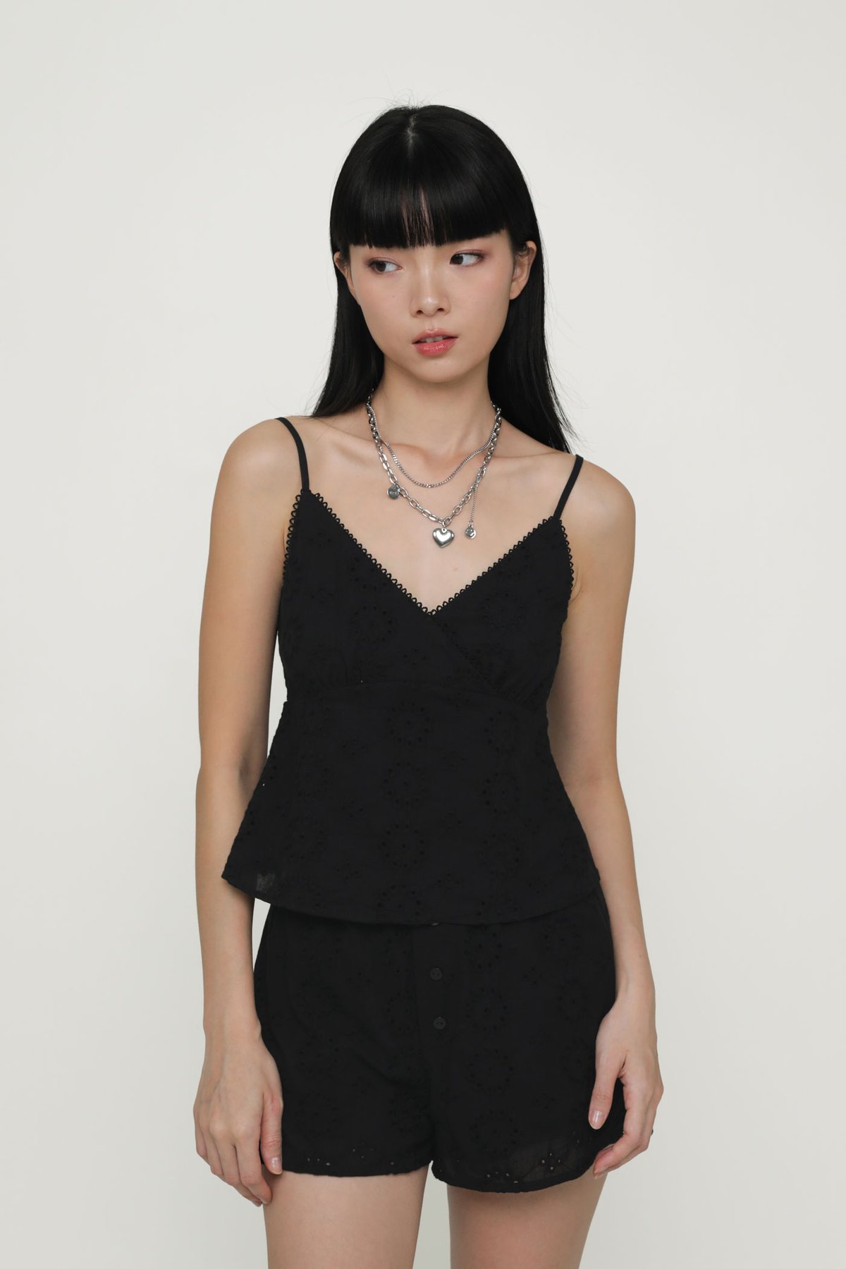 Allie Eyelet Spag Top (Black)