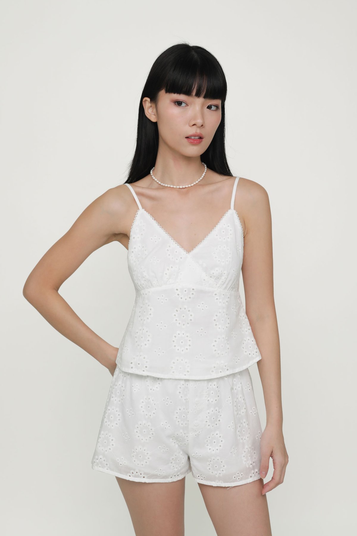 Allie Eyelet Spag Top (White)