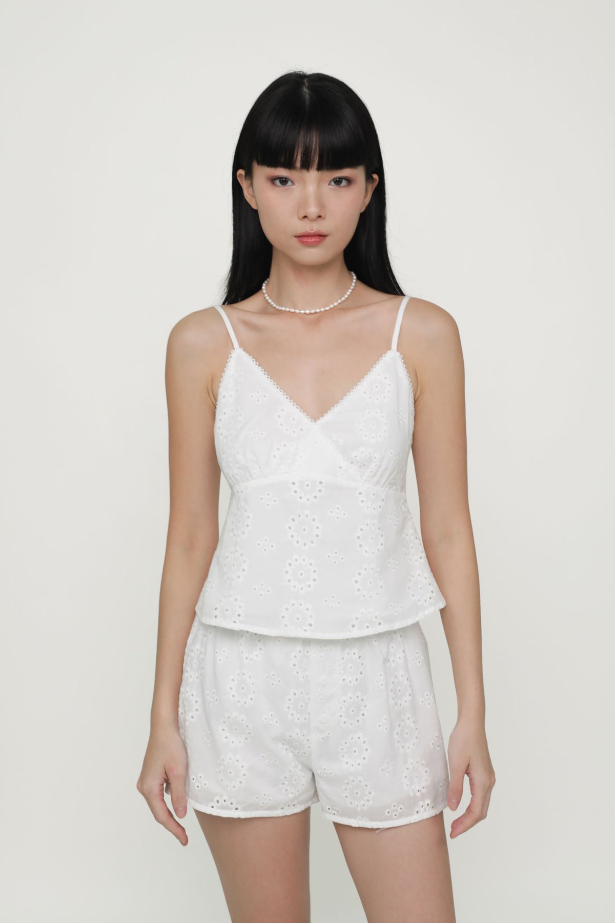 Allie Eyelet Spag Top (White)