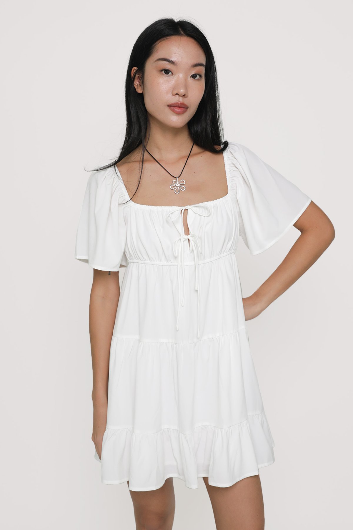 Loreine Flare Sleeve Dress (White)