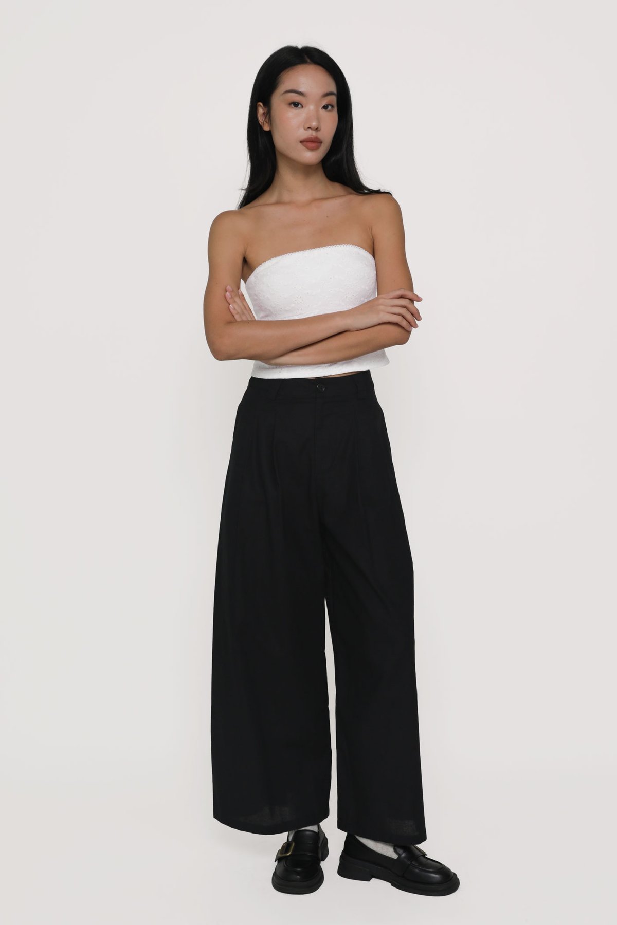 Petite Camila Wide Leg Linen Pants (Black)