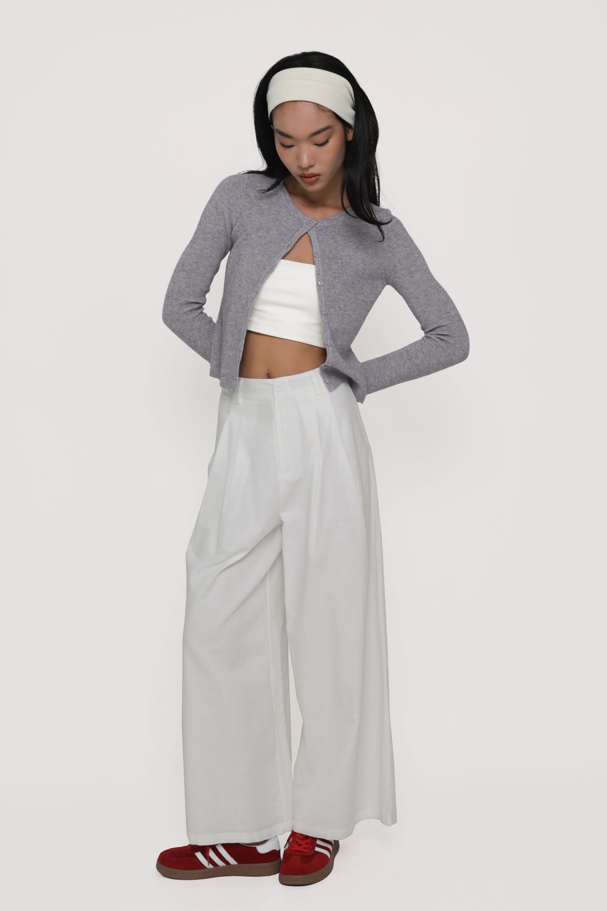 Petite Camila Wide Leg Linen Pants (White)