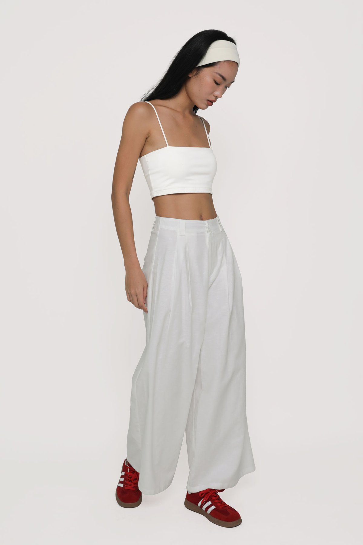 Petite Camila Wide Leg Linen Pants (White)