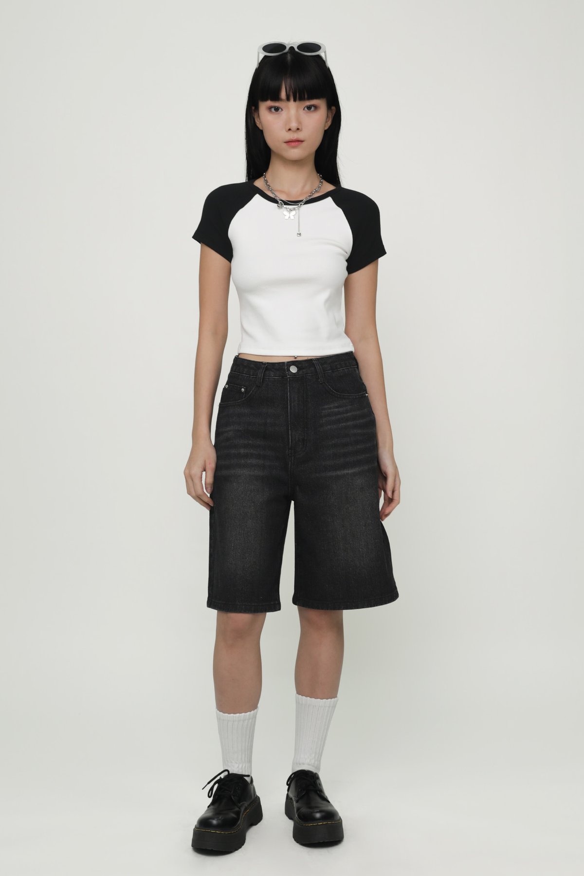 Gary Mid Rise Denim Jorts (Stone Grey)