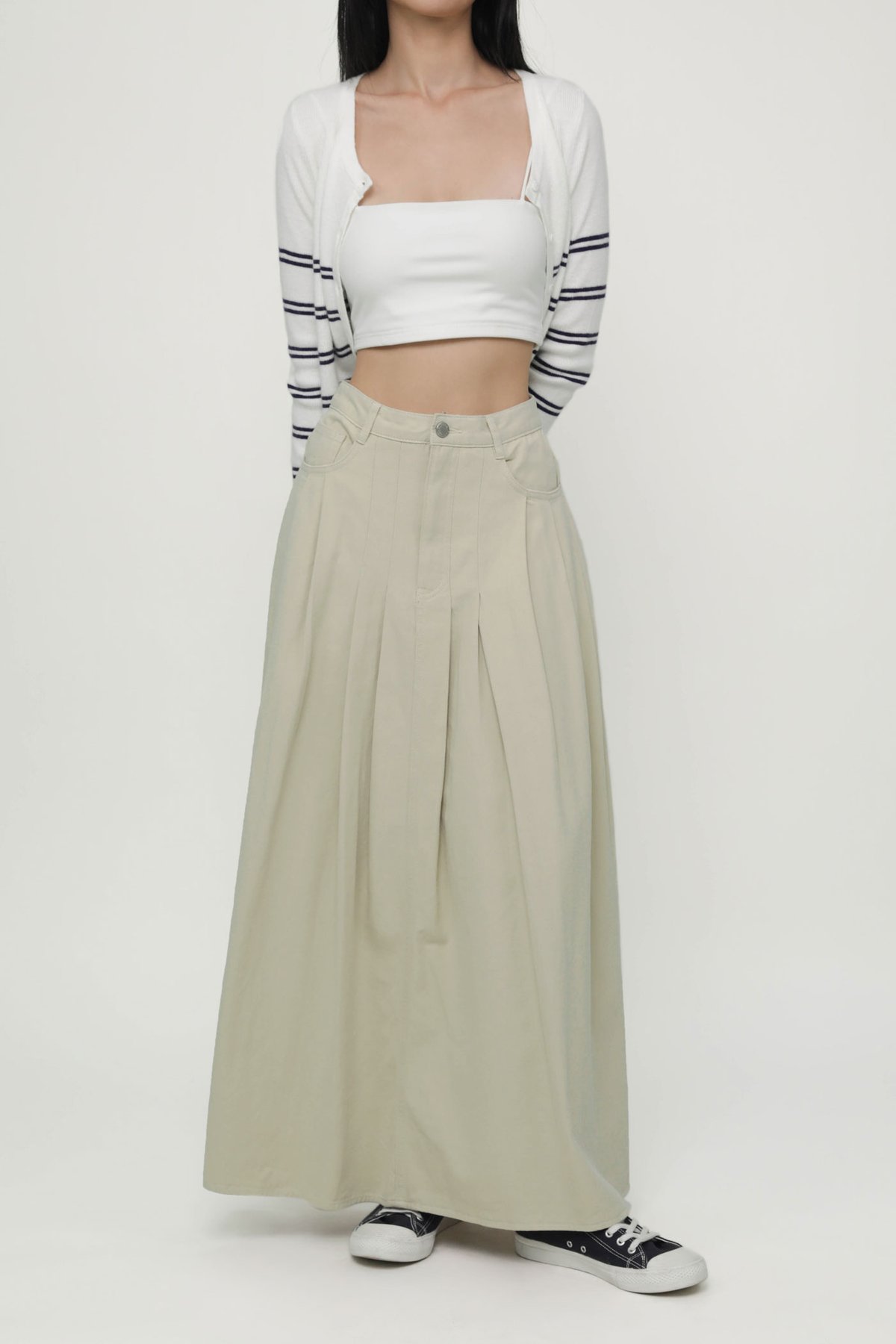 Gillian Pleated Maxi Skirt (Beige)