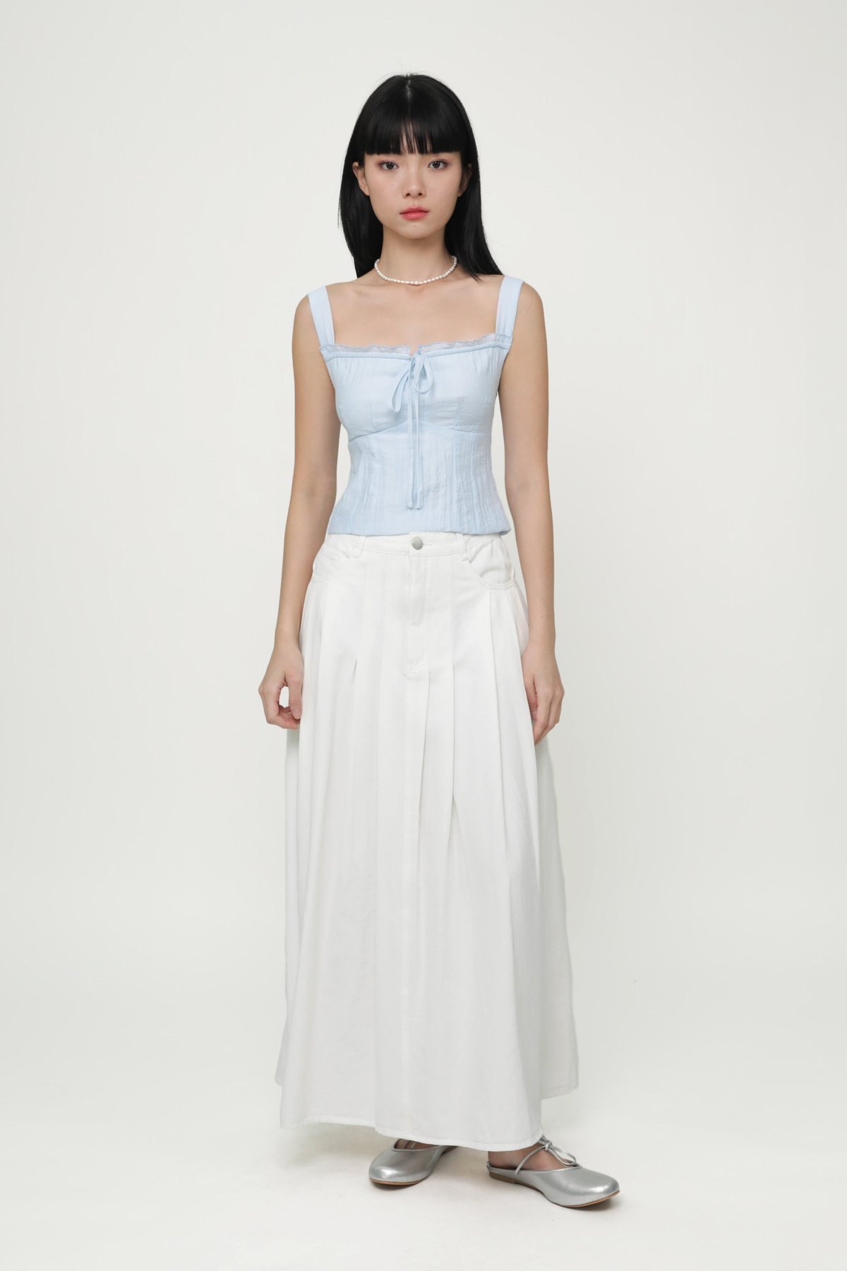 Gillian Pleated Maxi Skirt (White)